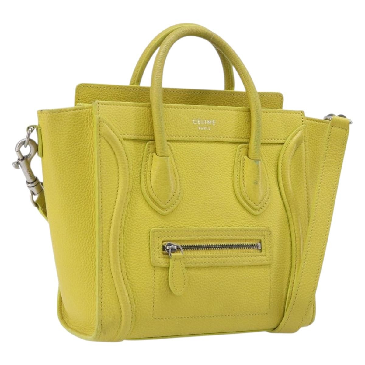 Celine Luggage Grainy Leather Yellow Leather Handbag (Pre-Owned)
