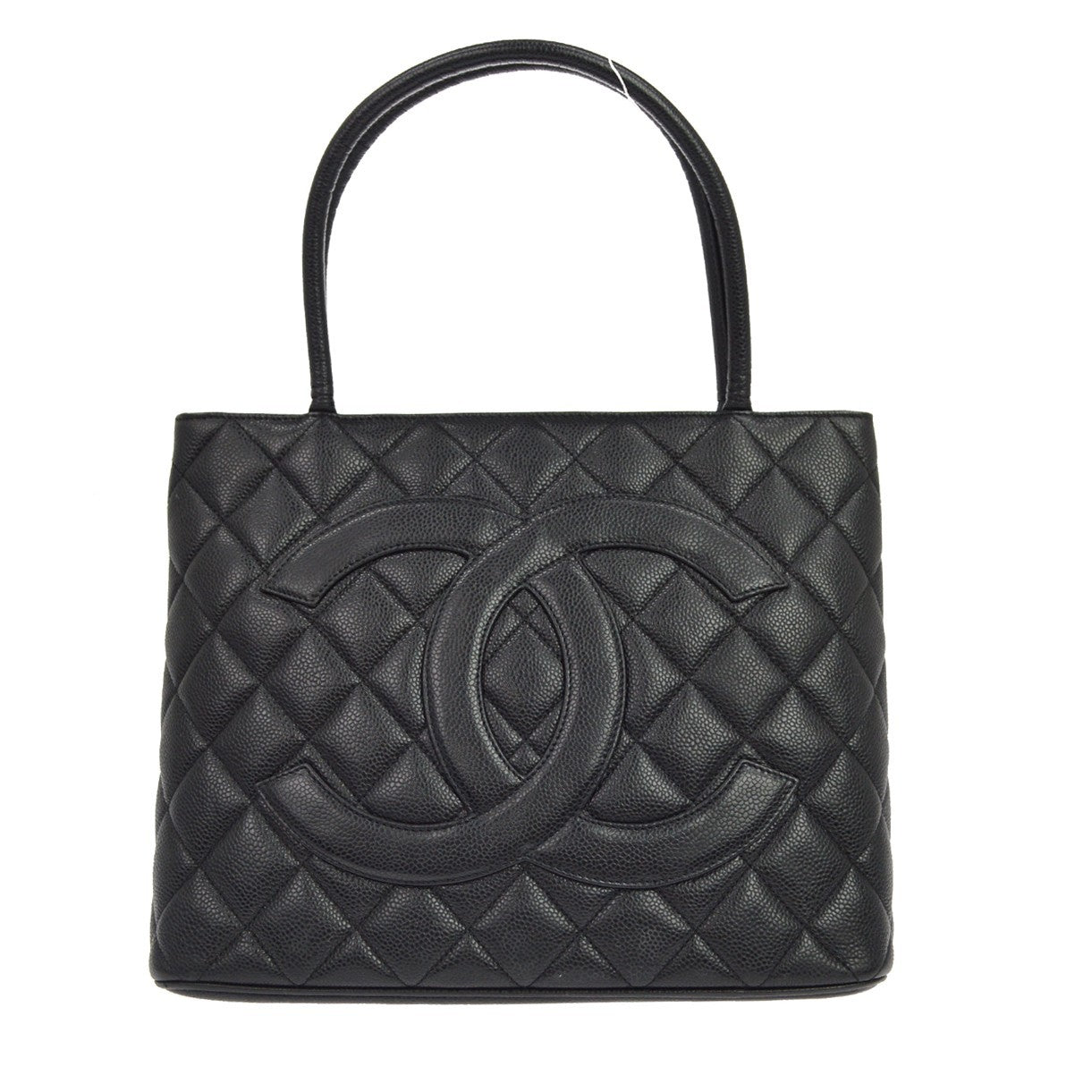 Chanel Medallion Tote Quilted Caviar Black Leather Tote Bag Bag (Pre-Owned)