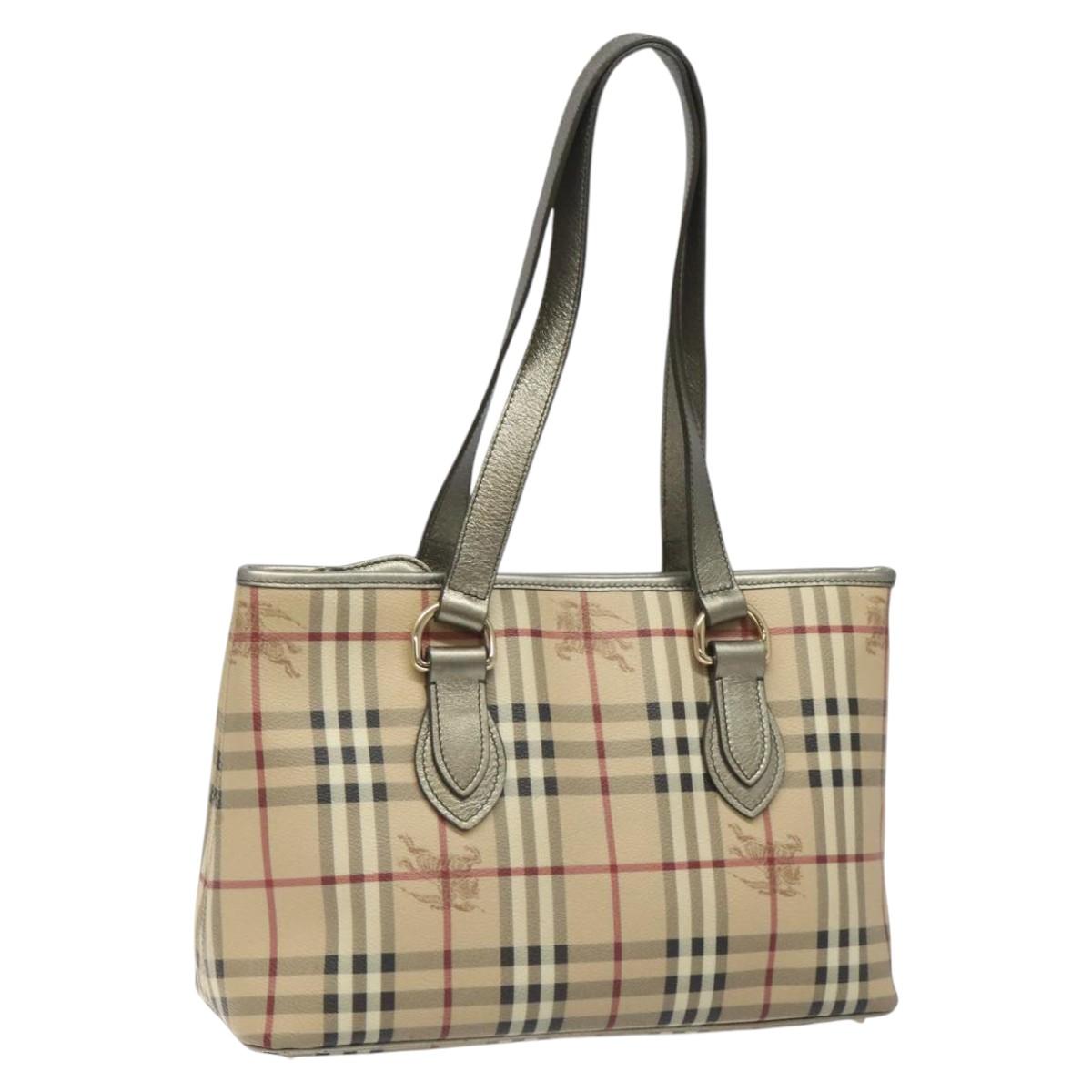 Burberry Haymarket Beige Canvas Shoulder Bag (Pre-Owned)