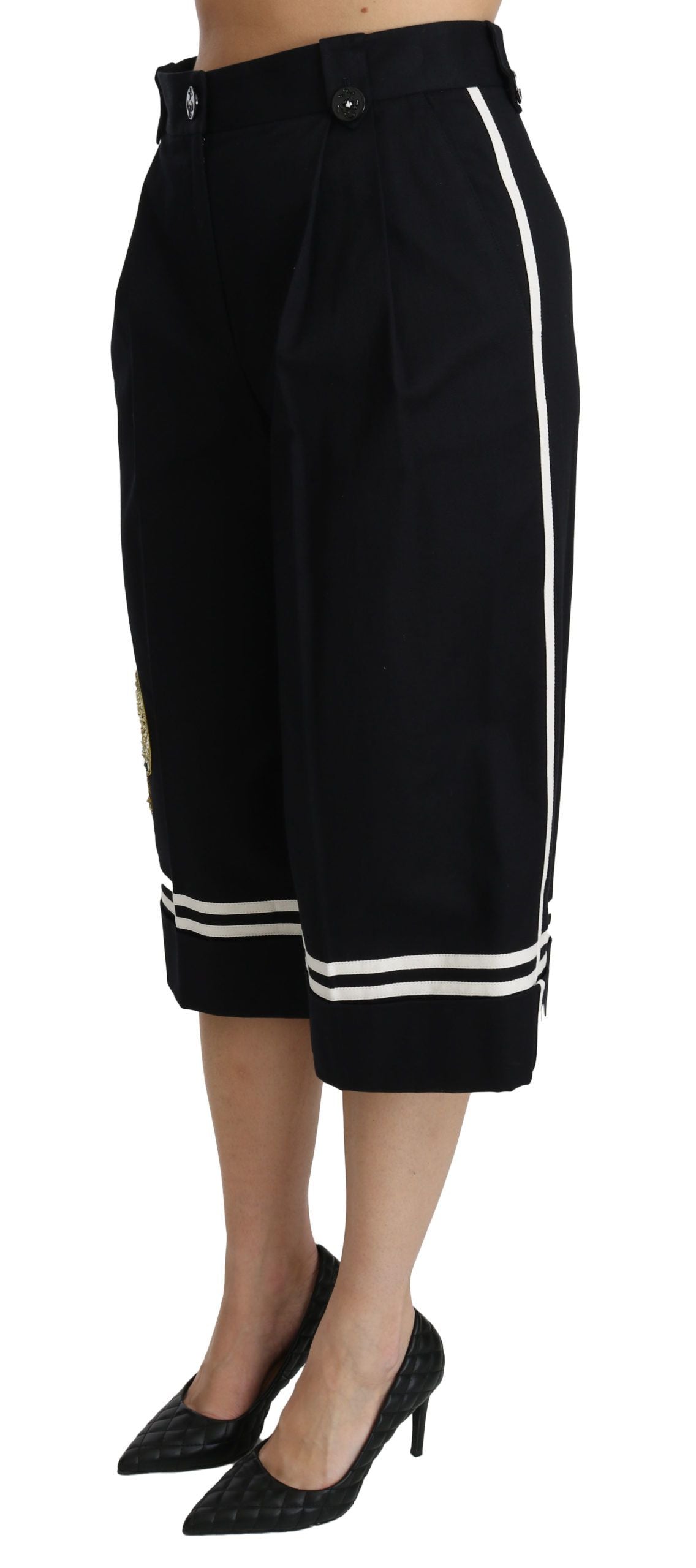 Dolce & Gabbana Black Lemon Embellished Palazzo Cropped Women's Pants