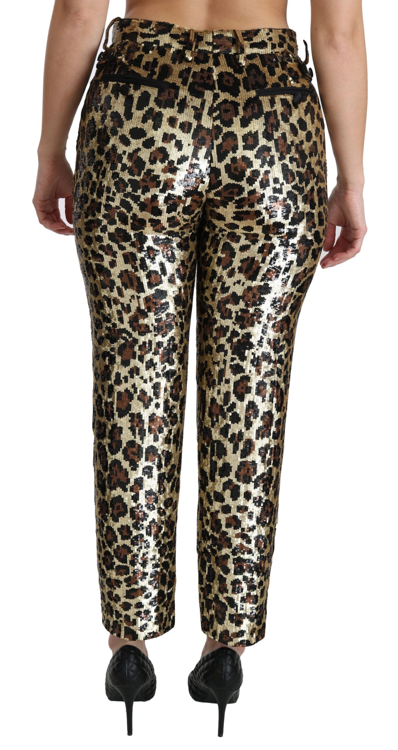 Dolce & Gabbana Brown Leopard Sequined High Waist Women's Pants