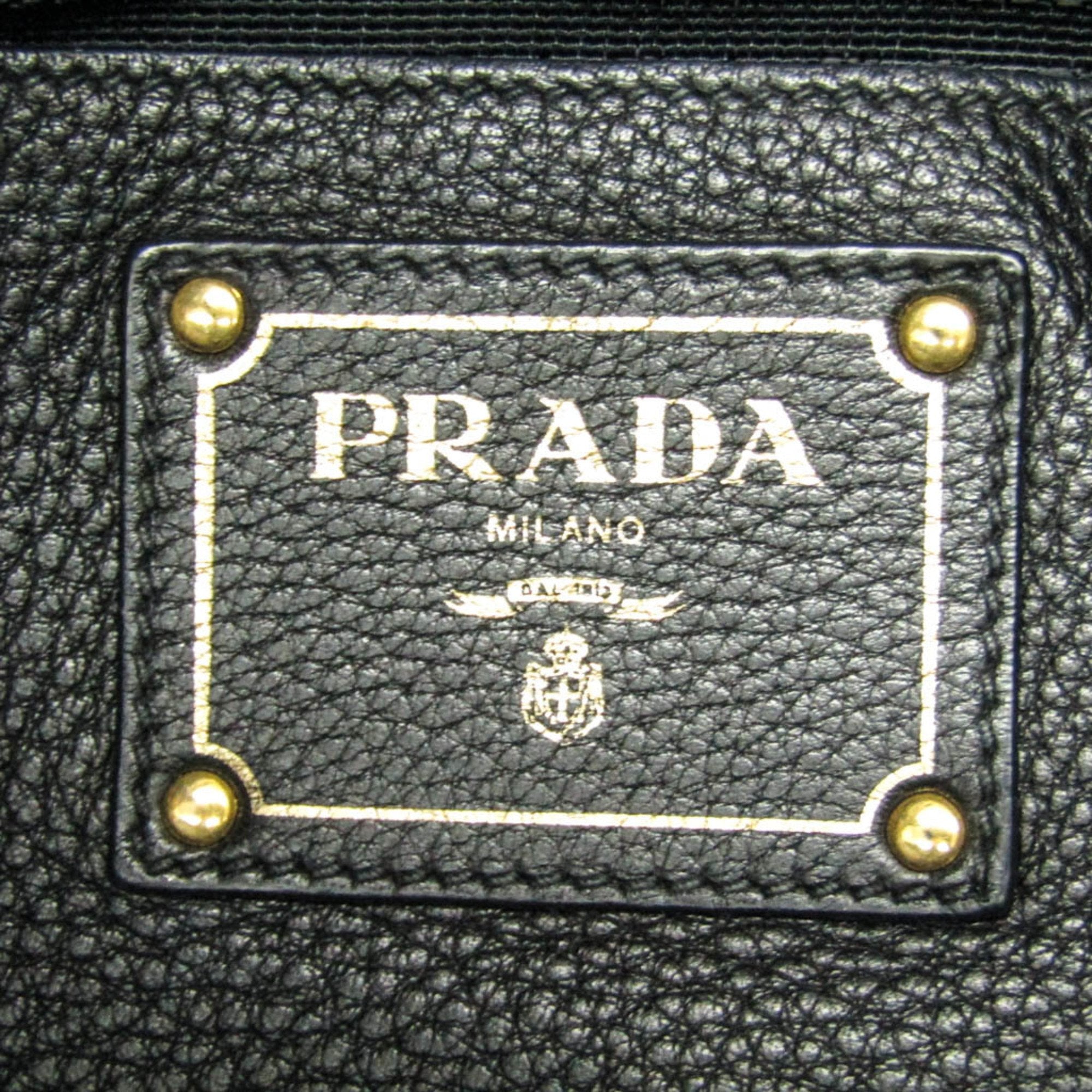Prada Vitello Black Leather Shoulder Bag (Pre-Owned)