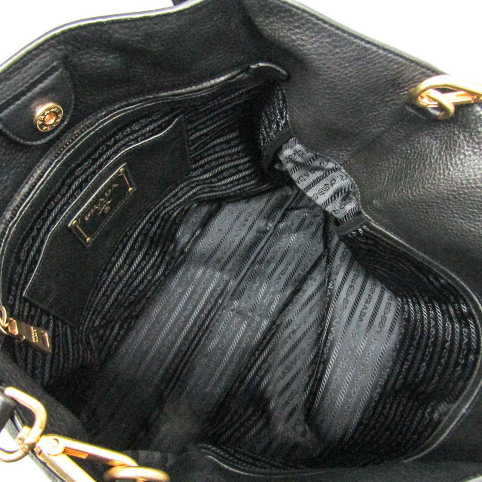 Prada Vitello Black Leather Shoulder Bag (Pre-Owned)