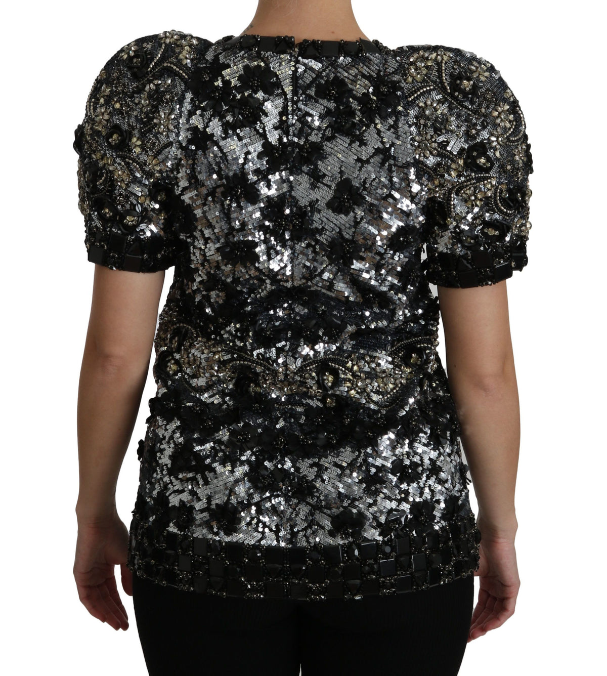 Dolce & Gabbana Black Sequined Crystal Embellished Top Women's Blouse