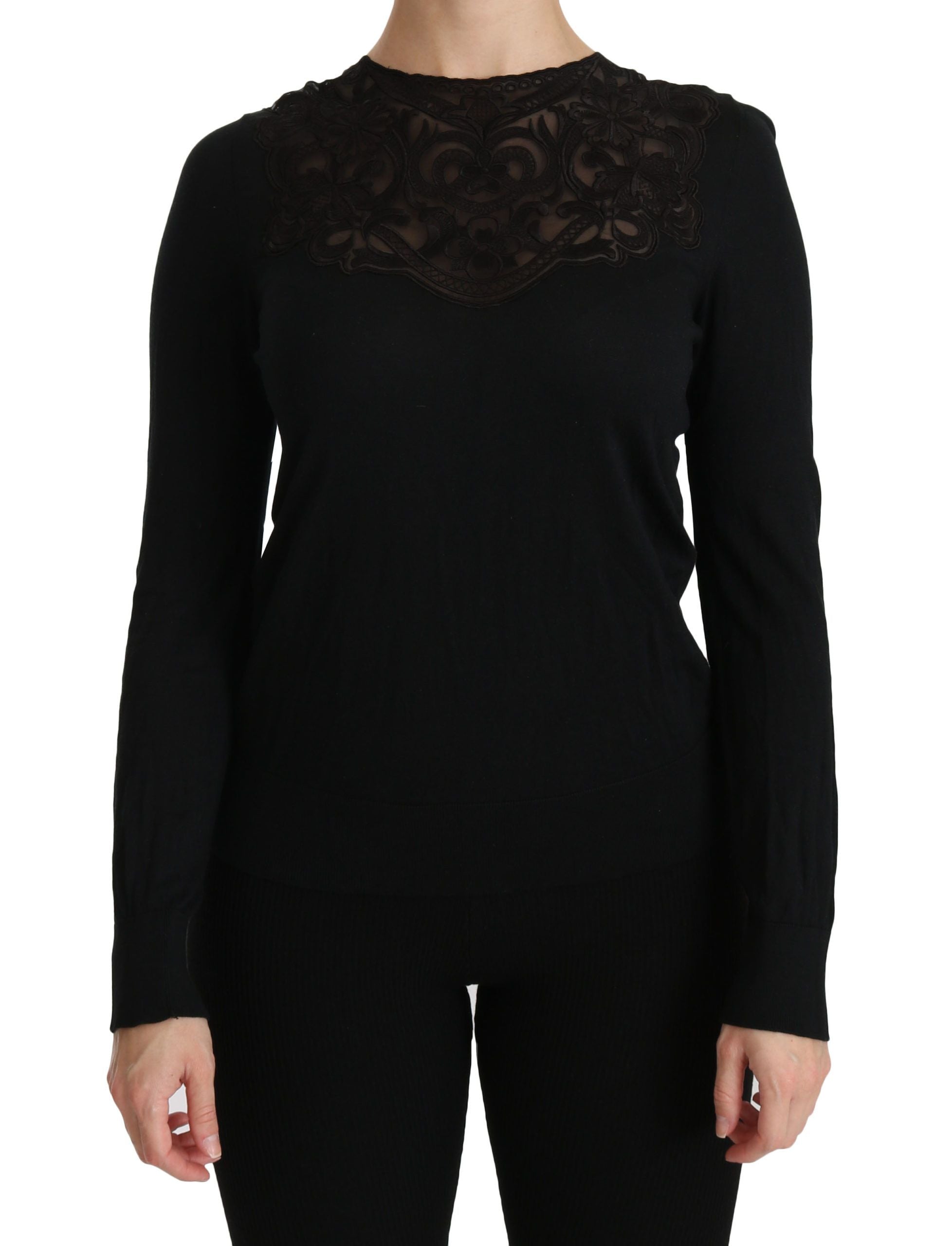 Dolce & Gabbana Elegant Silk-Blend Black Lace Women's Blouse