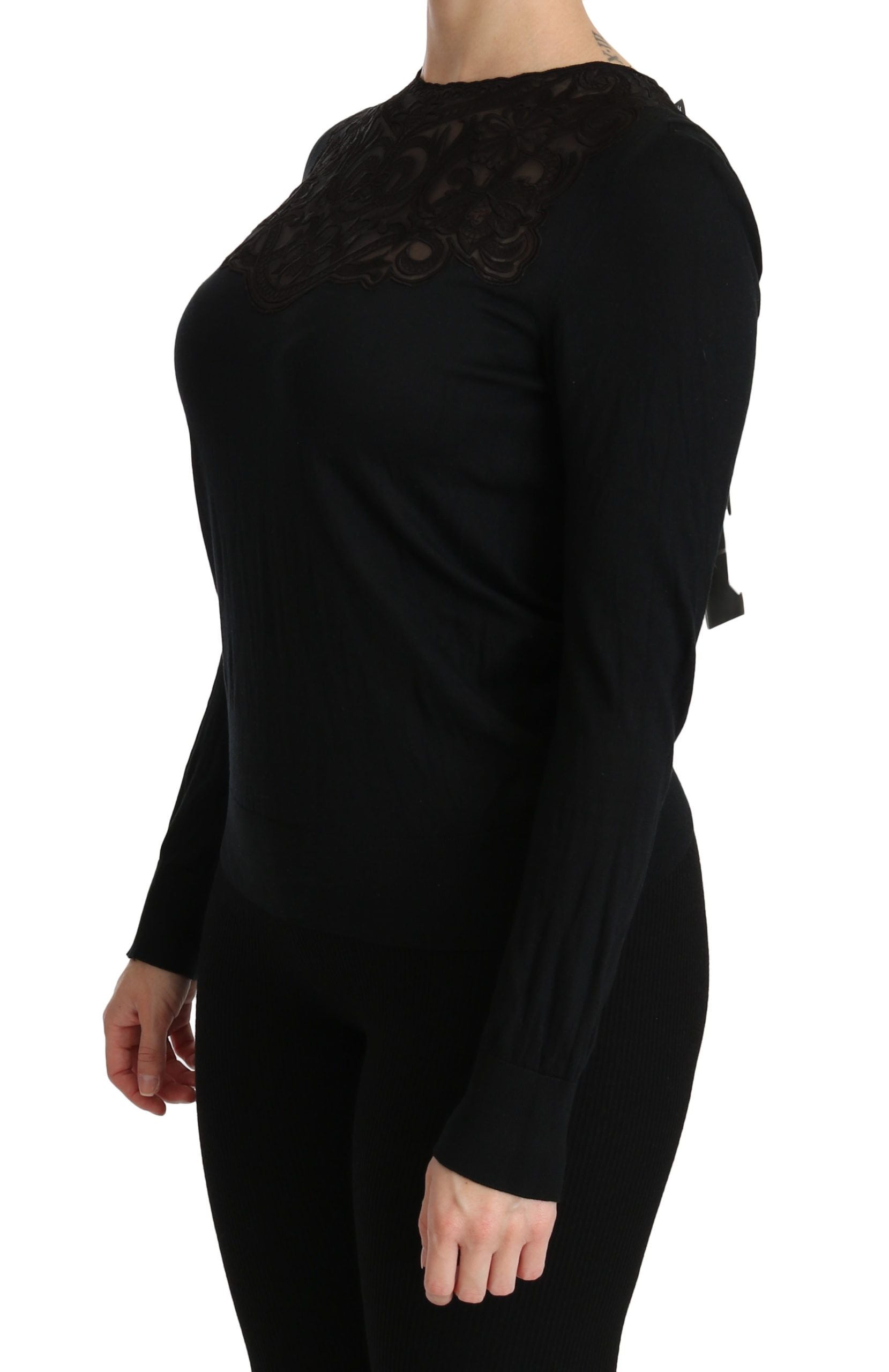 Dolce & Gabbana Elegant Silk-Blend Black Lace Women's Blouse