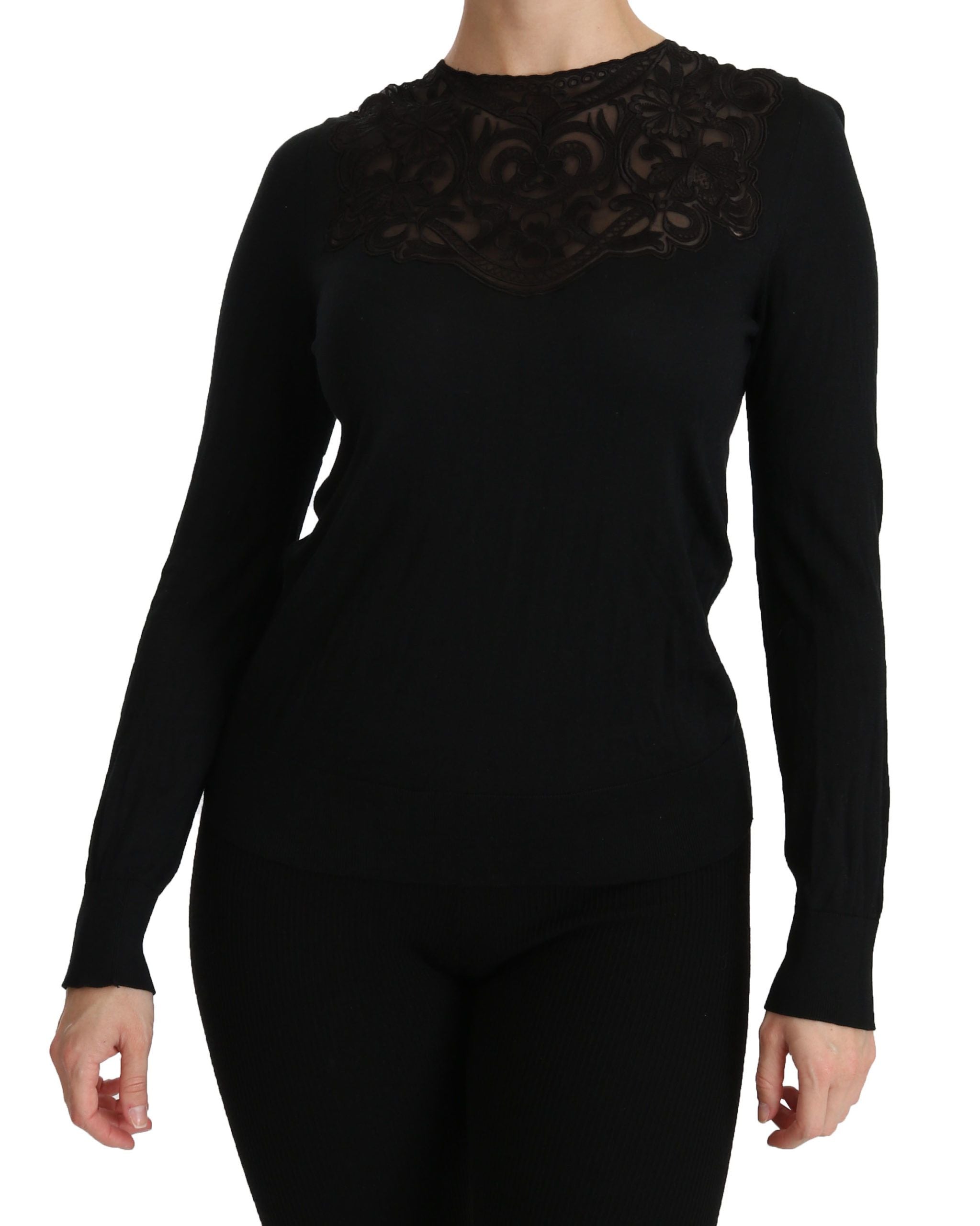 Dolce & Gabbana Elegant Silk-Blend Black Lace Women's Blouse