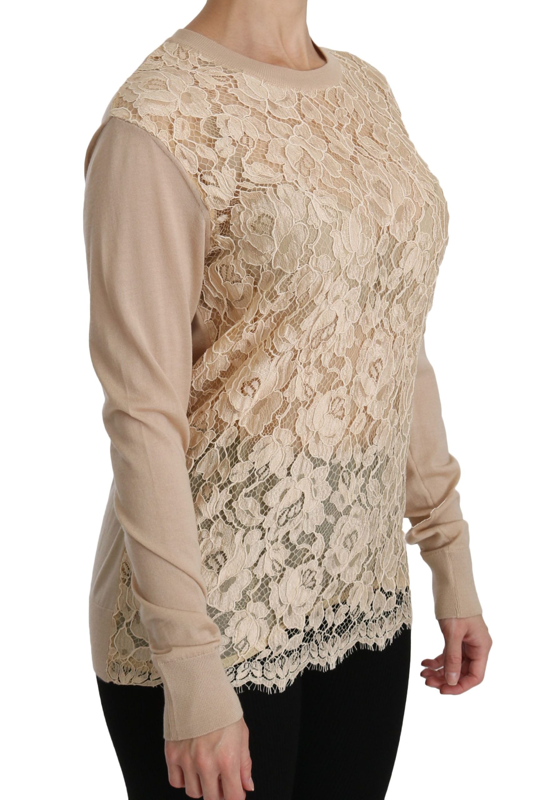 Dolce & Gabbana Beige Lace Long Sleeve Top Cashmere Women's Blouse