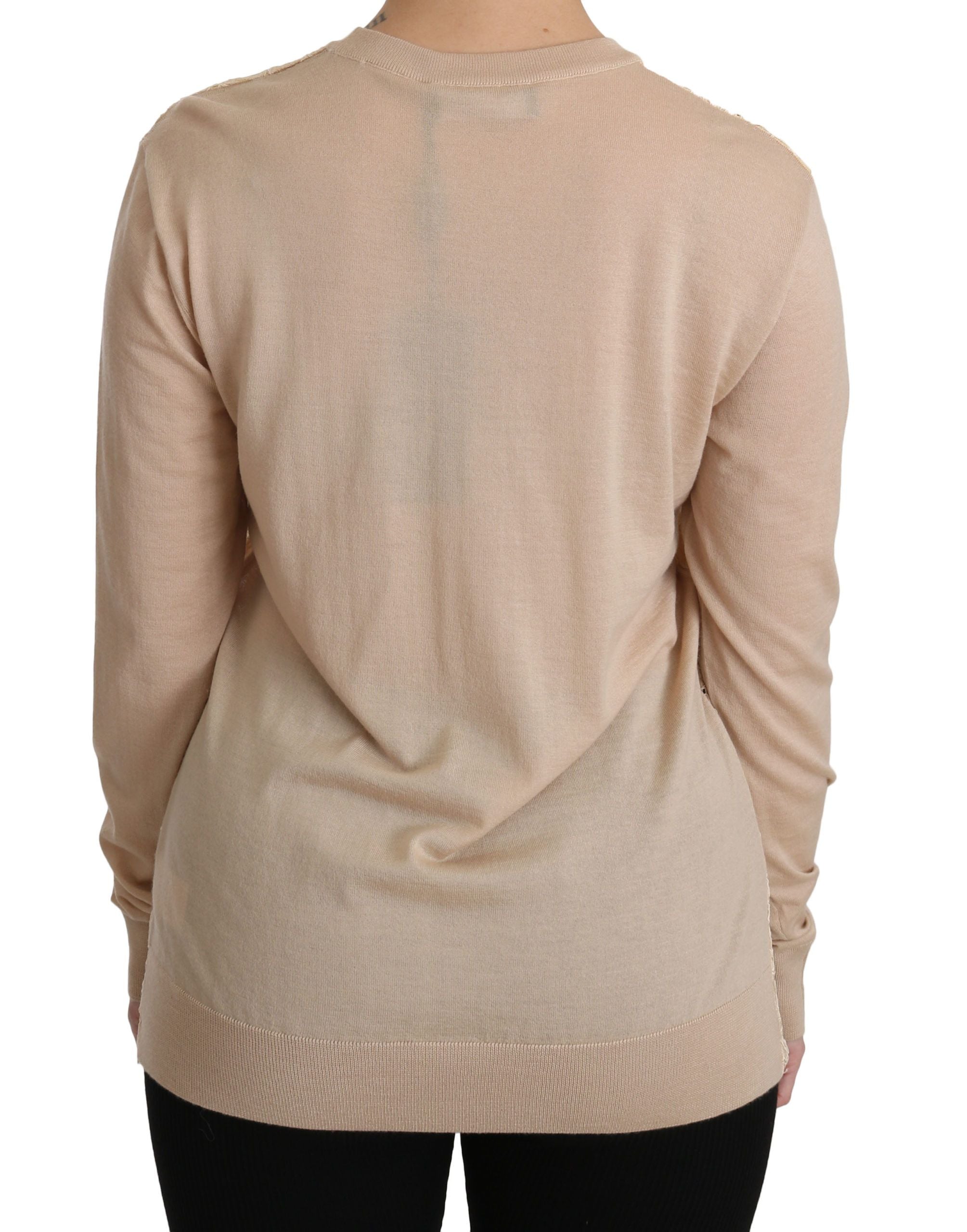 Dolce & Gabbana Beige Lace Long Sleeve Top Cashmere Women's Blouse