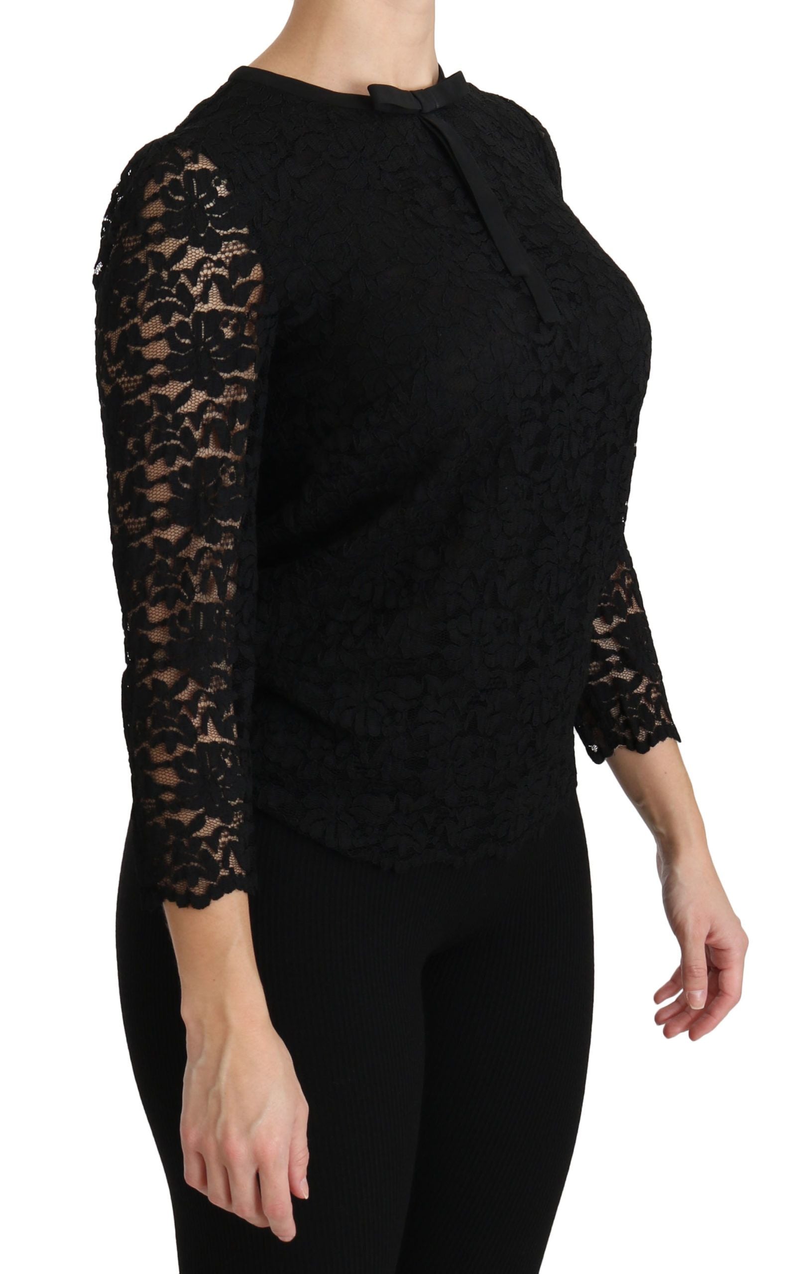 Dolce & Gabbana Black Lace Long Sleeve Nylon Women's Blouse