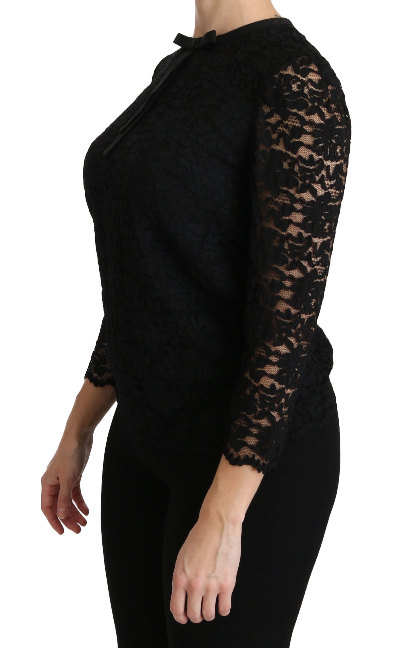 Dolce & Gabbana Black Lace Long Sleeve Nylon Women's Blouse