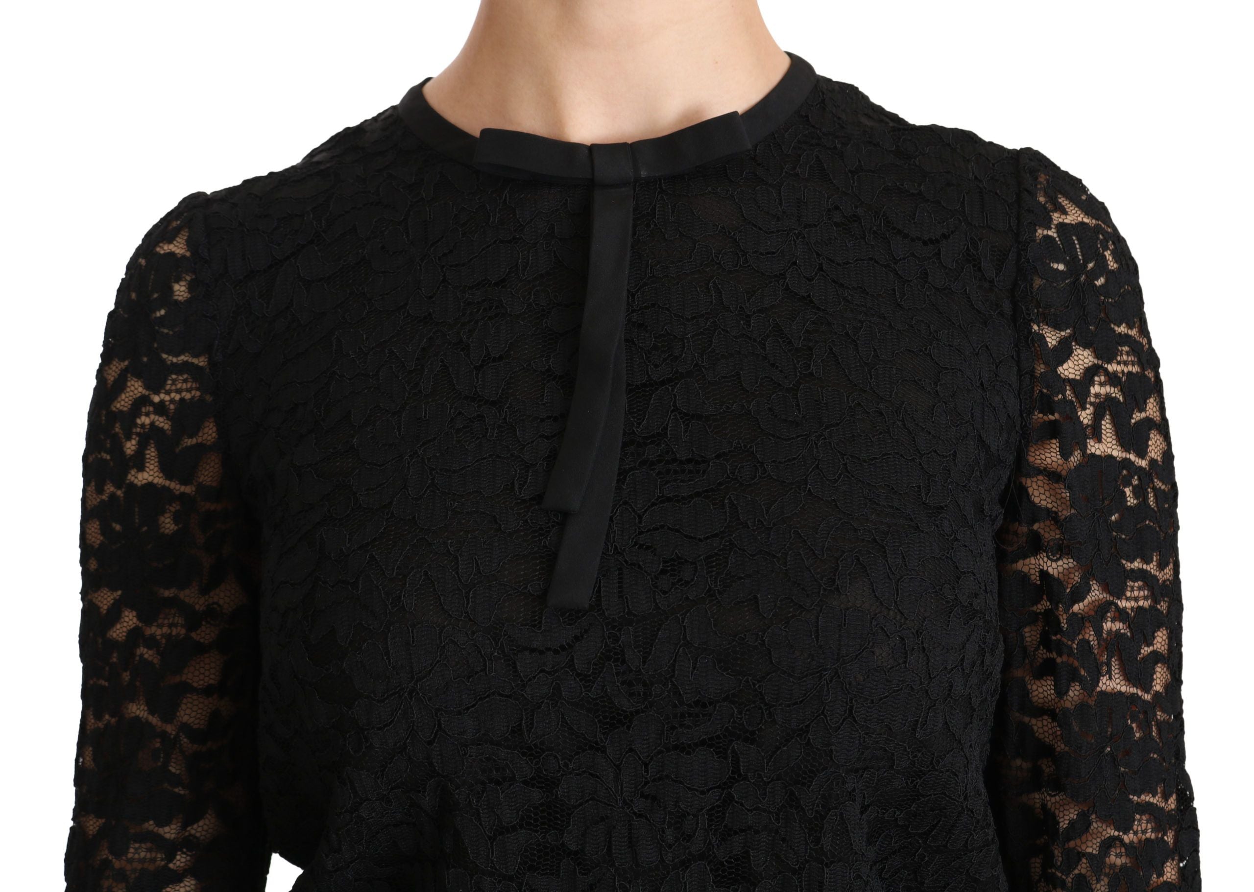 Dolce & Gabbana Black Lace Long Sleeve Nylon Women's Blouse
