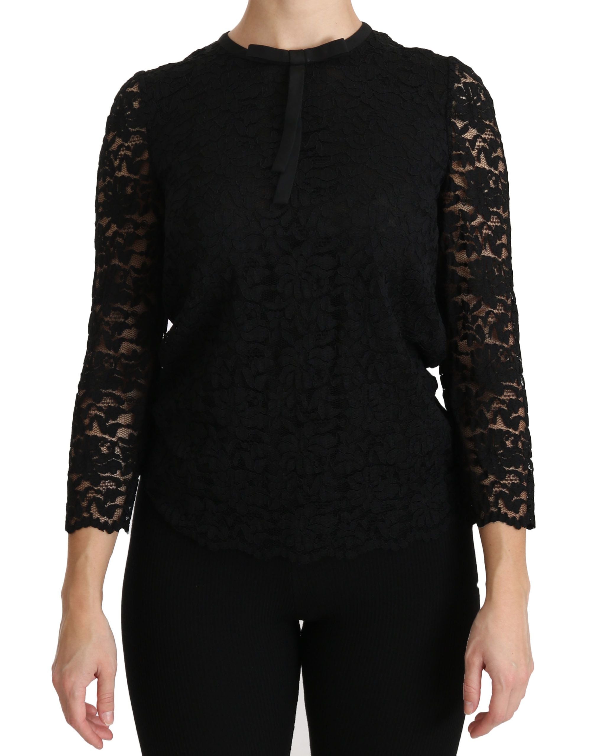 Dolce & Gabbana Black Lace Long Sleeve Nylon Women's Blouse