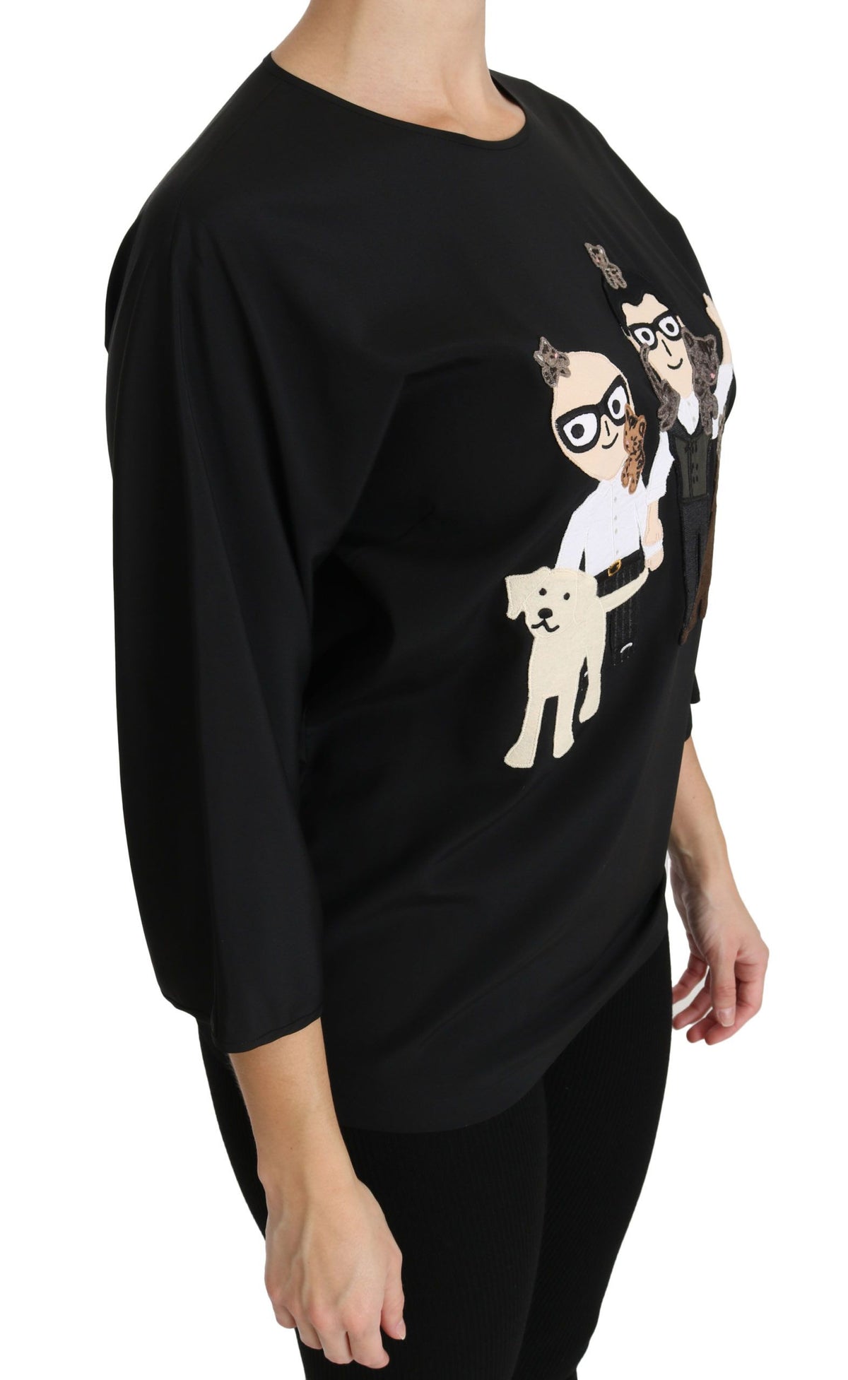 Dolce & Gabbana Black #dgfamily Top T-shirt Silk Women's Blouse