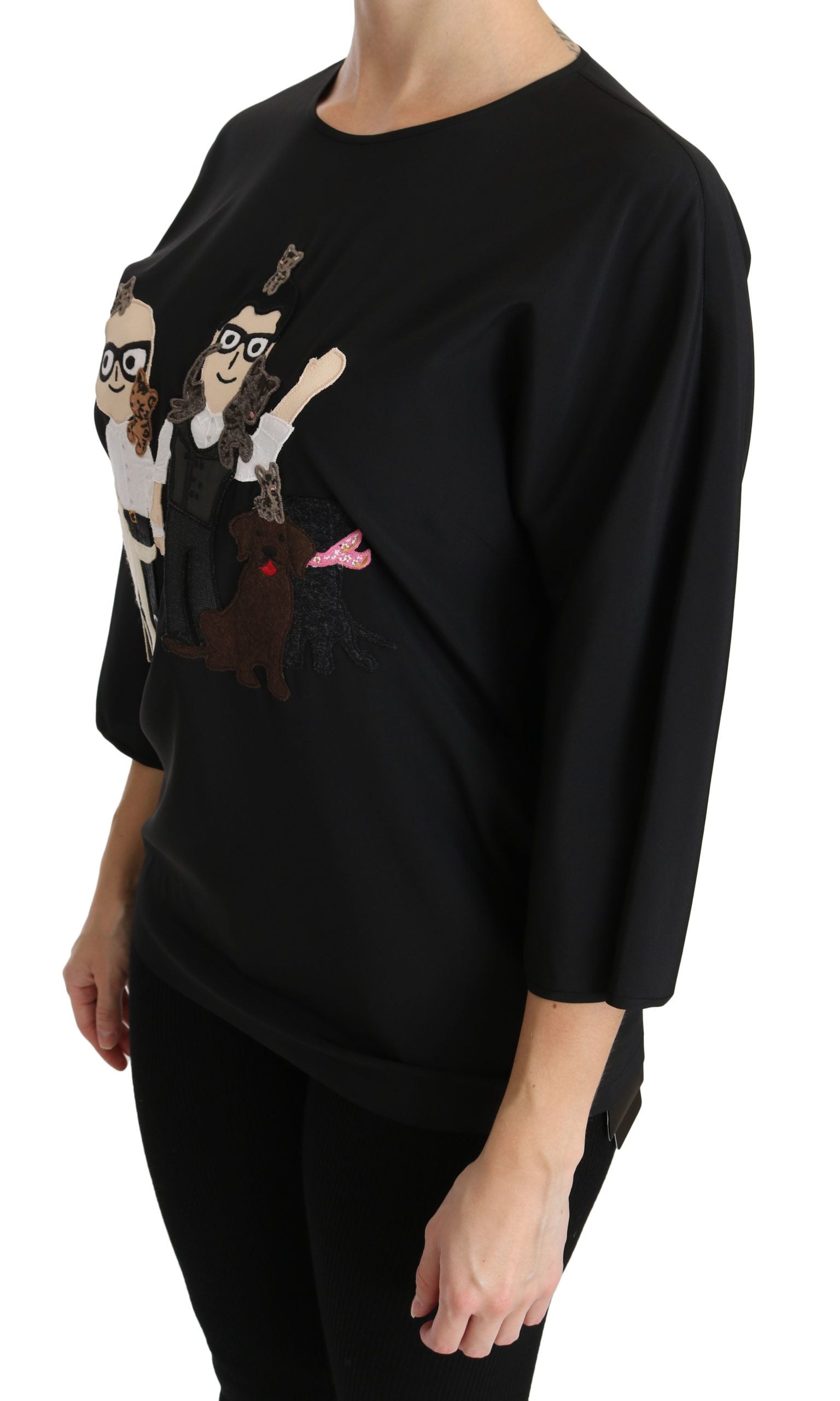 Dolce & Gabbana Elegant Black Silk Stretch Embroidered Women's Top