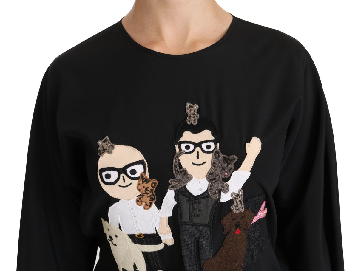 Dolce & Gabbana Black #dgfamily Top T-shirt Silk Women's Blouse