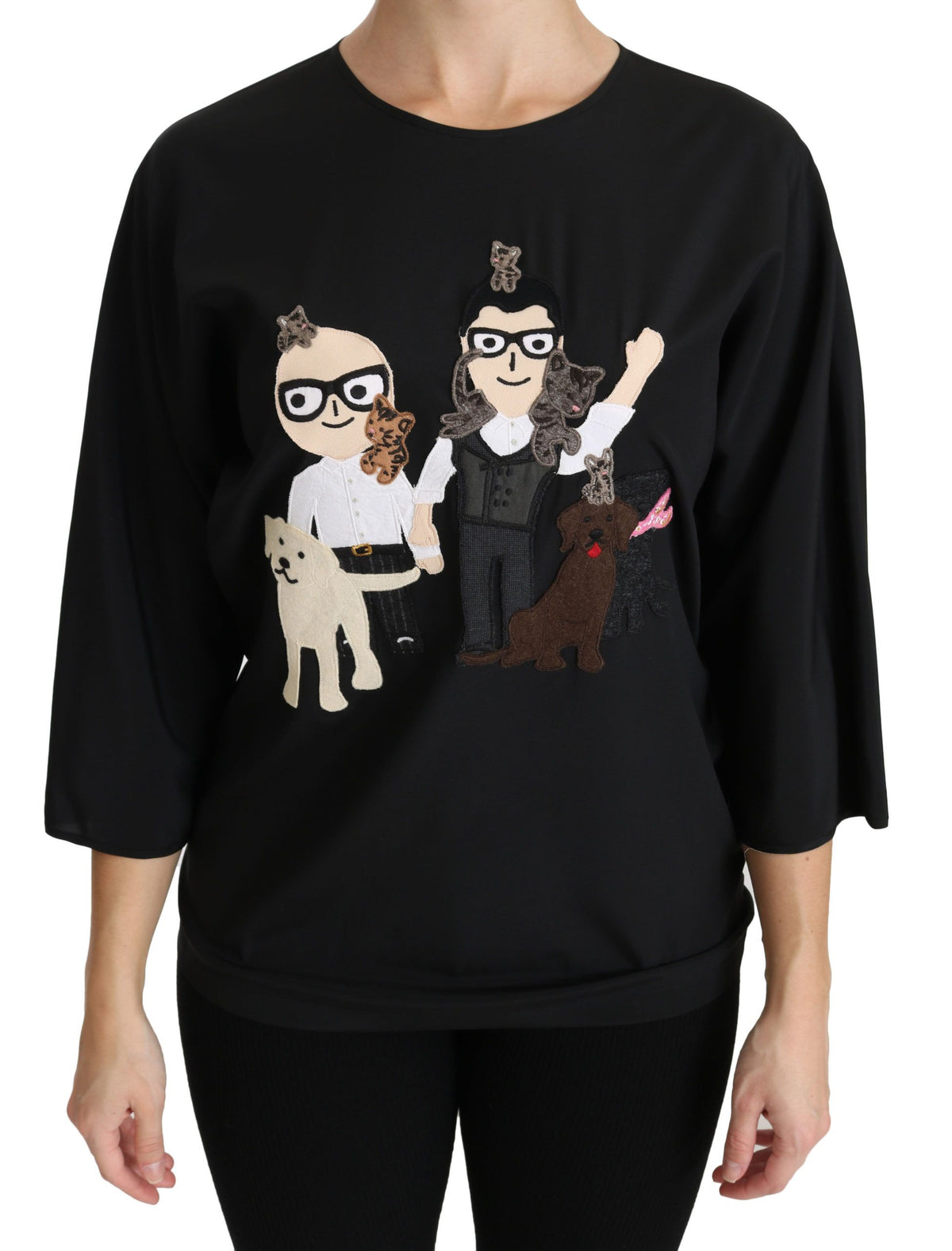 Dolce & Gabbana Black #dgfamily Top T-shirt Silk Women's Blouse