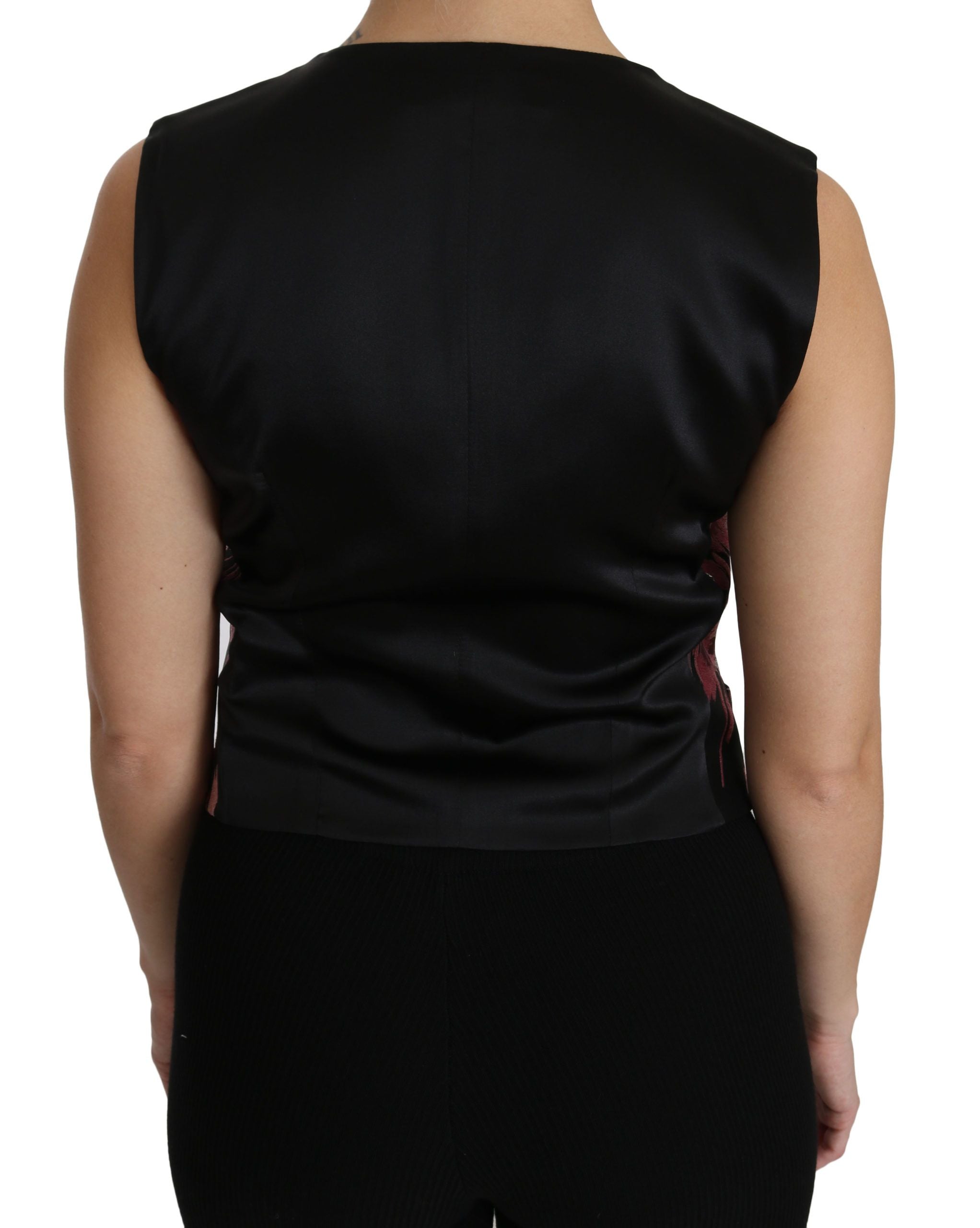 Dolce & Gabbana Black Pink Floral Waistcoat Vest Blouse Women's Top