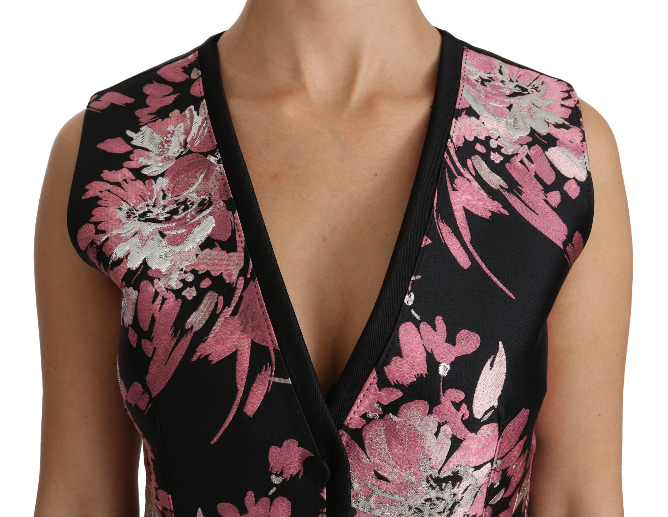 Dolce & Gabbana Black Pink Floral Waistcoat Vest Blouse Women's Top