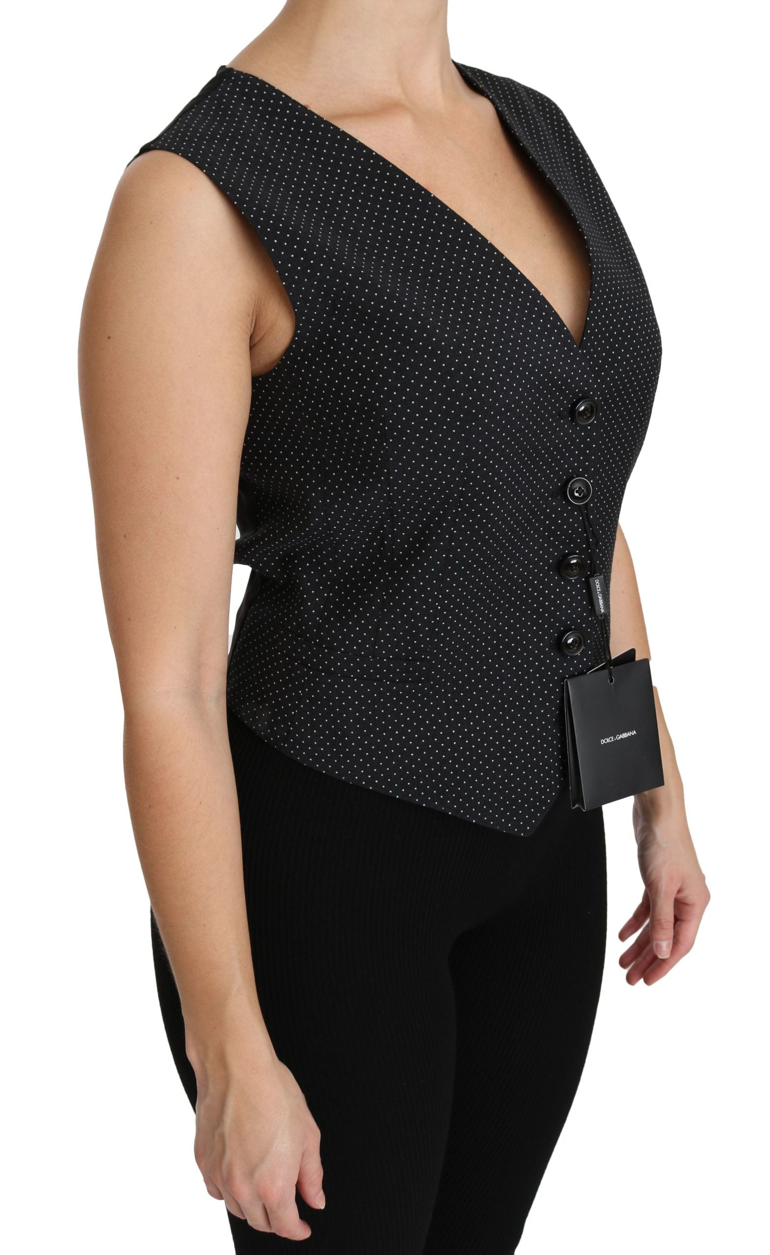 Dolce & Gabbana Chic Black Dotted Wool Blend Sleeveless Women's Vest