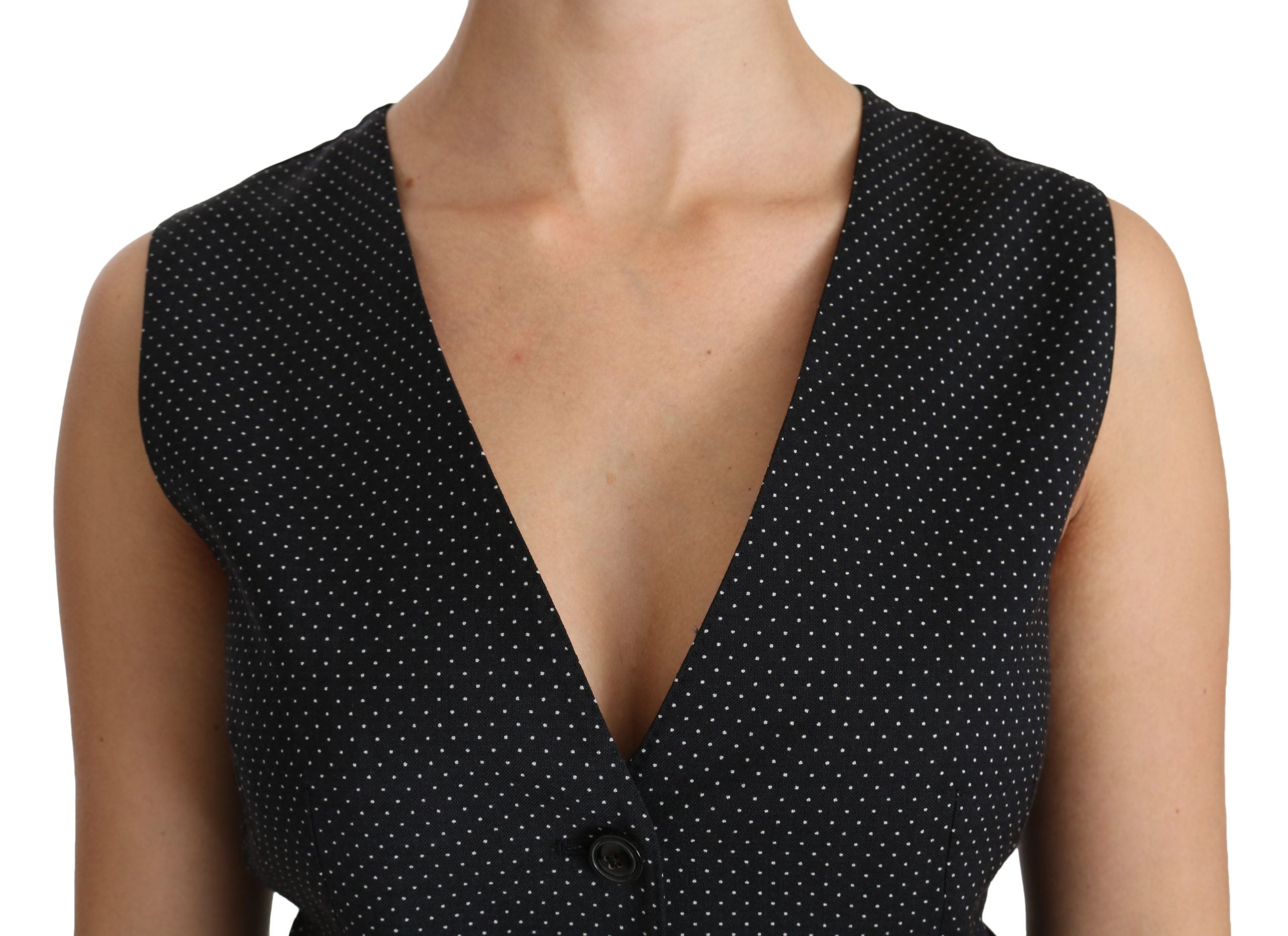 Dolce & Gabbana Black Dotted Waistcoat Vest Blouse Women's Top