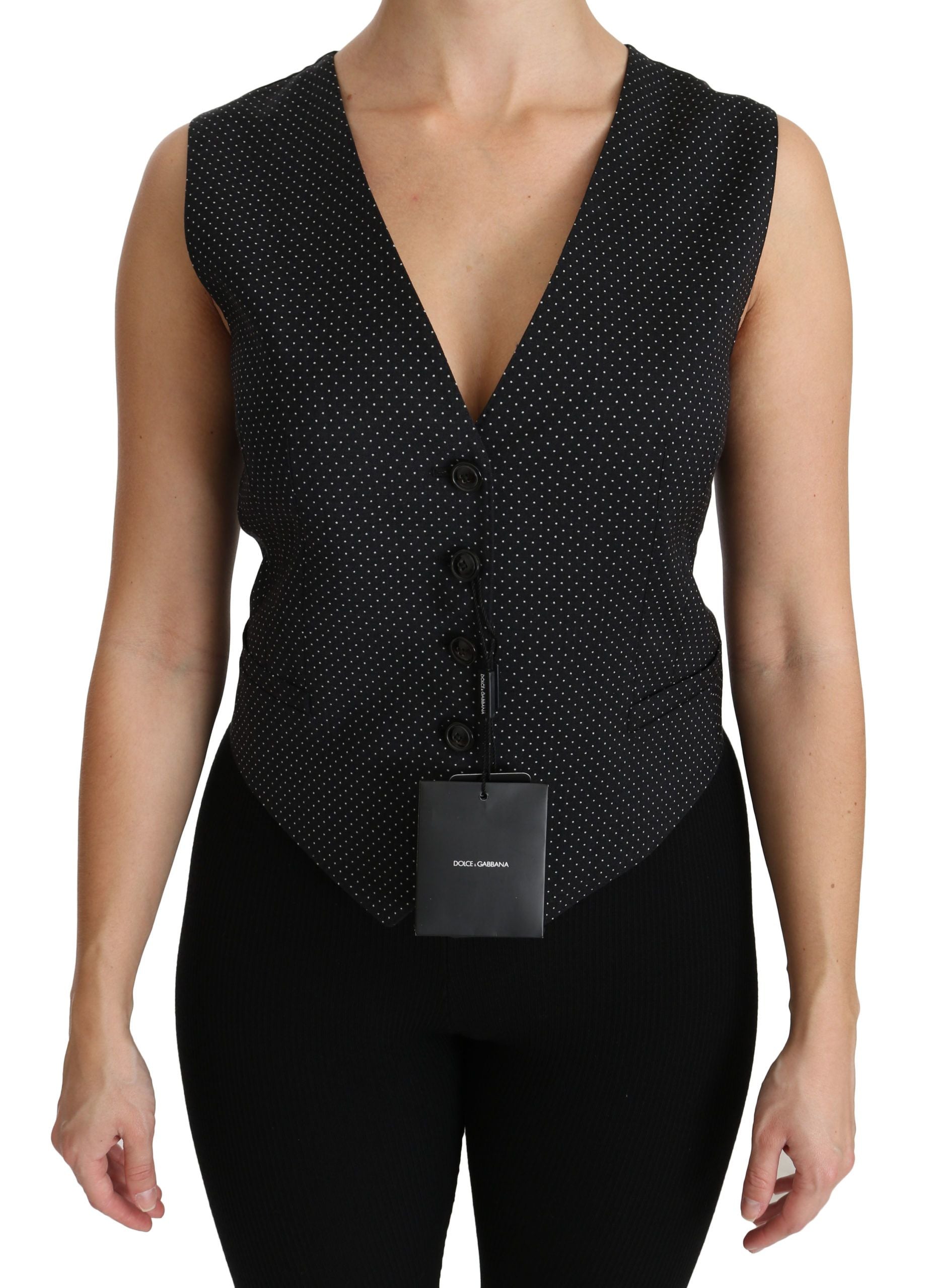 Dolce & Gabbana Chic Black Dotted Wool Blend Sleeveless Women's Vest