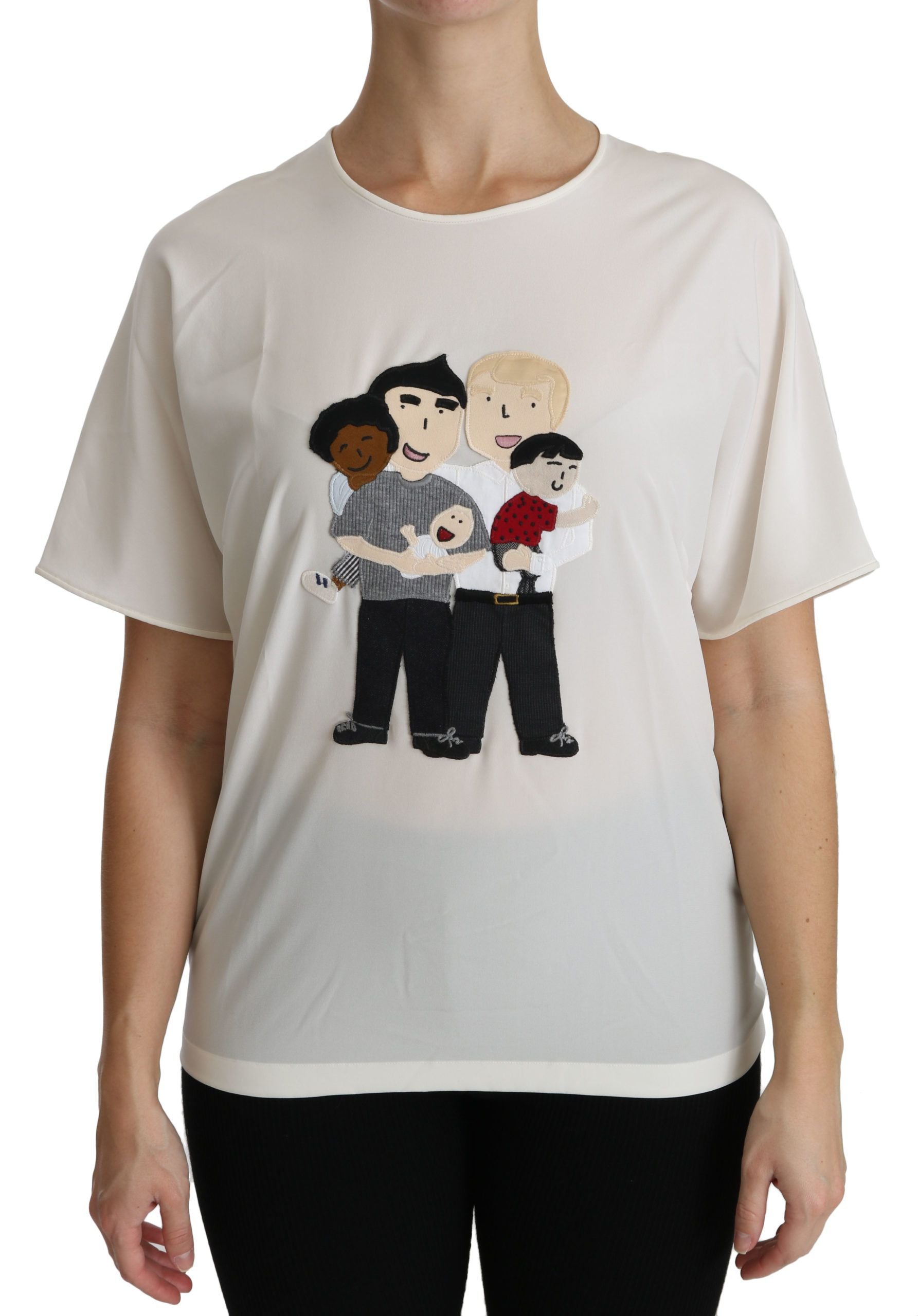 Dolce & Gabbana White #dgfamily Patch Short Sleeve Blouse Women's Top