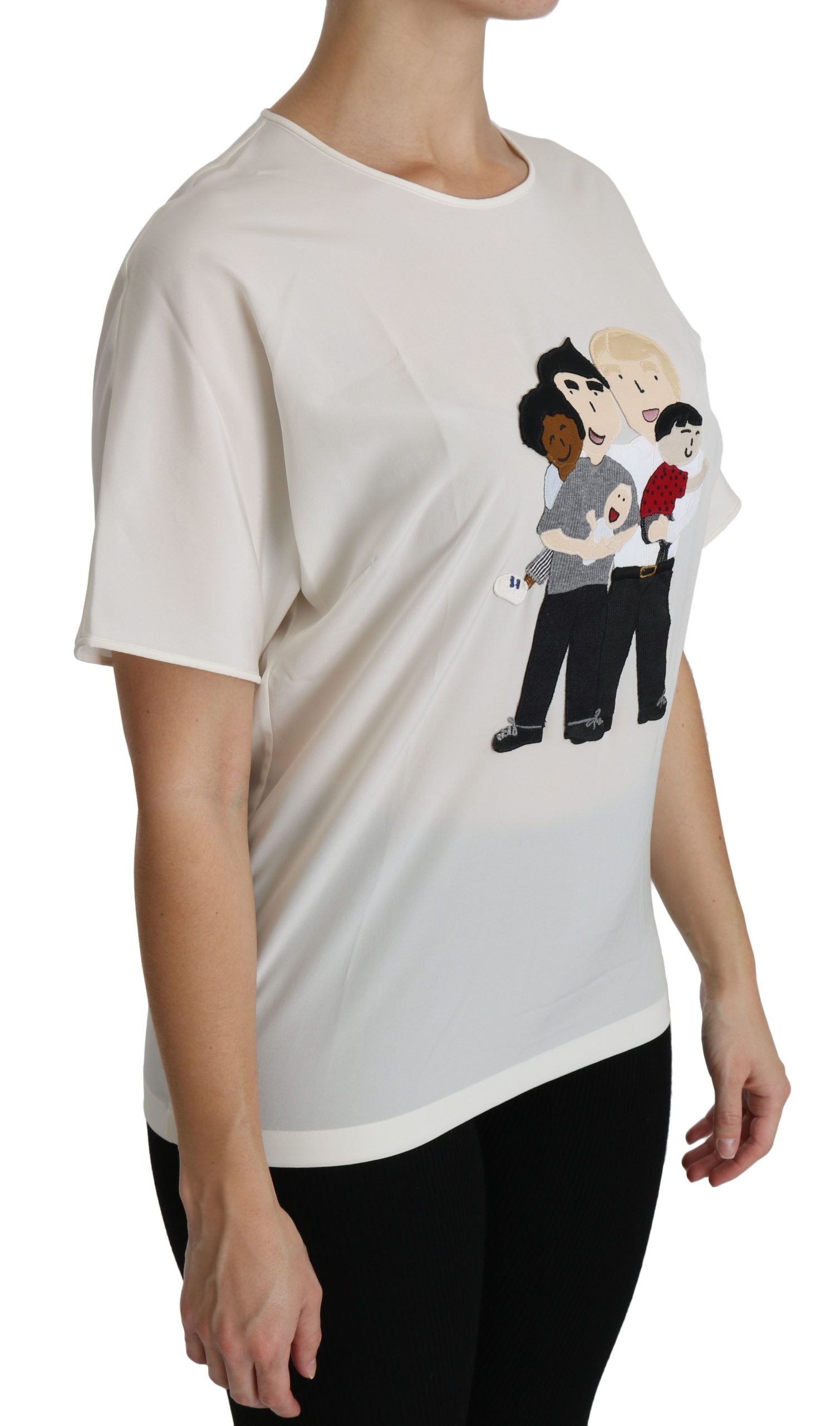 Dolce & Gabbana White #dgfamily Patch Short Sleeve Blouse Women's Top