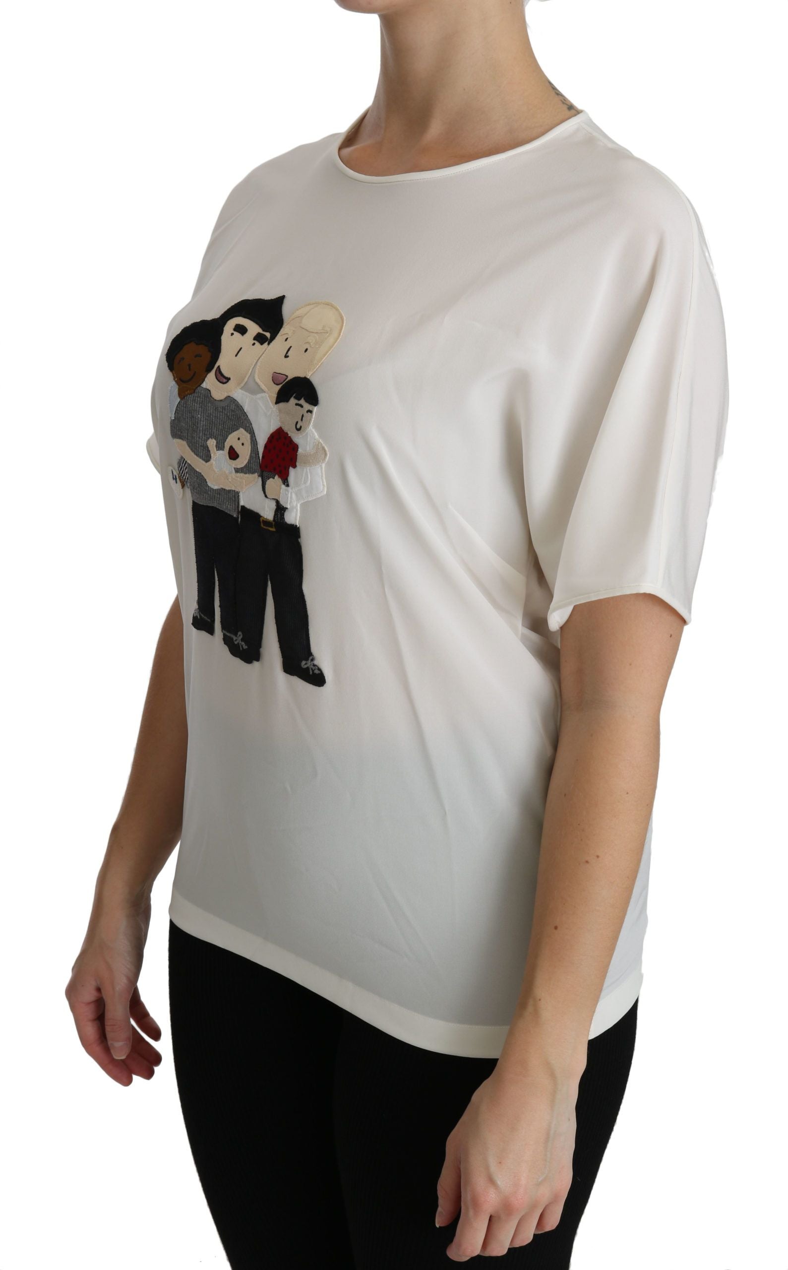 Dolce & Gabbana White #dgfamily Patch Short Sleeve Blouse Women's Top