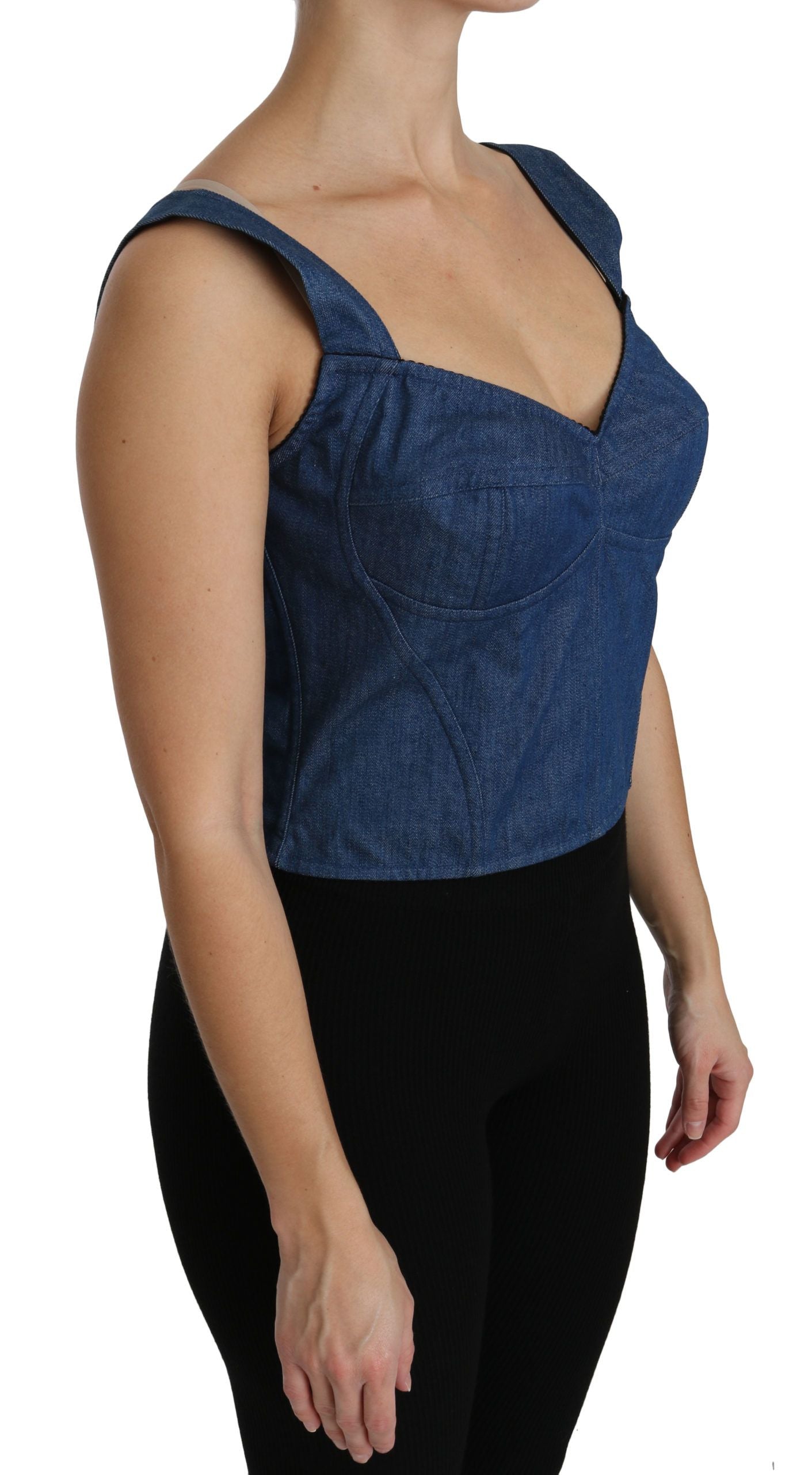 Dolce & Gabbana Blue Sleeveless Bustier Blouse Cotton Women's Top