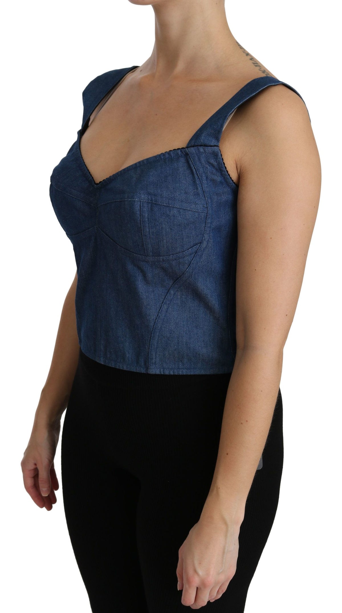 Dolce & Gabbana Blue Sleeveless Bustier Blouse Cotton Women's Top