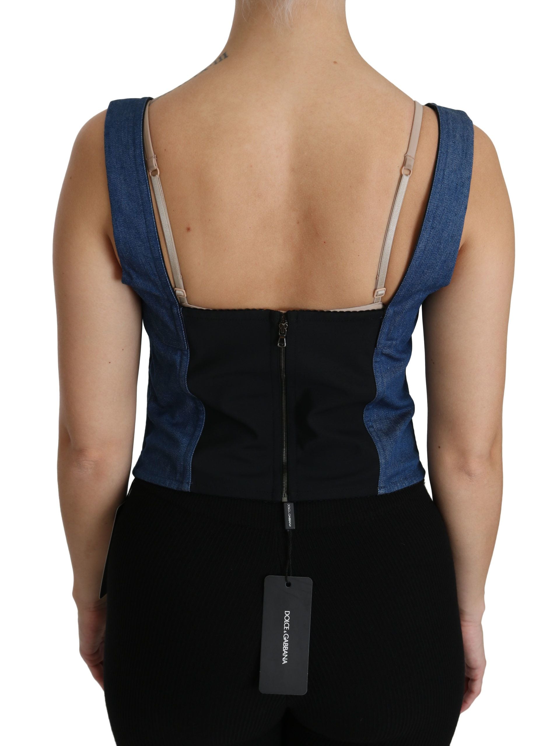 Dolce & Gabbana Blue Sleeveless Bustier Blouse Cotton Women's Top
