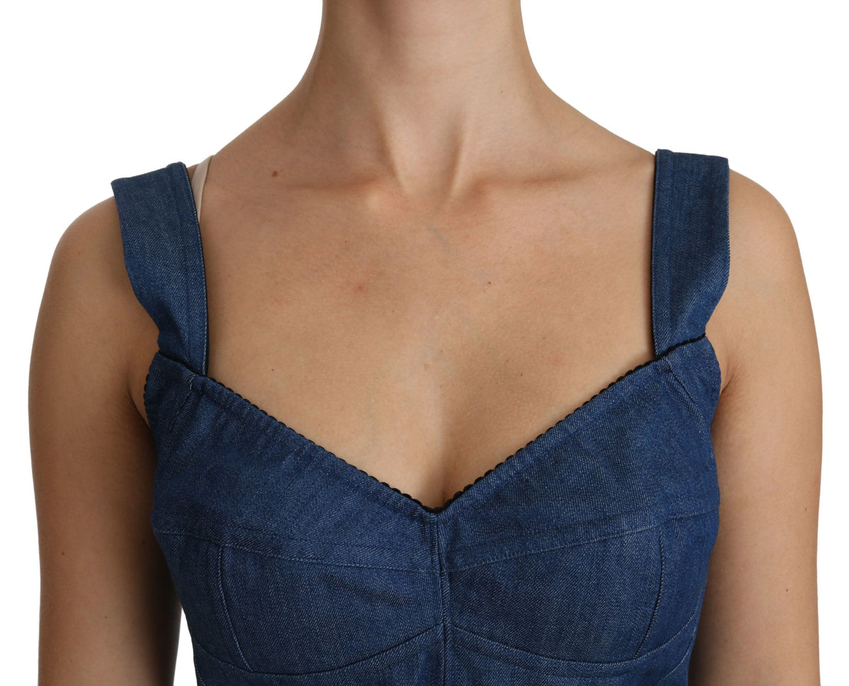 Dolce & Gabbana Blue Sleeveless Bustier Blouse Cotton Women's Top