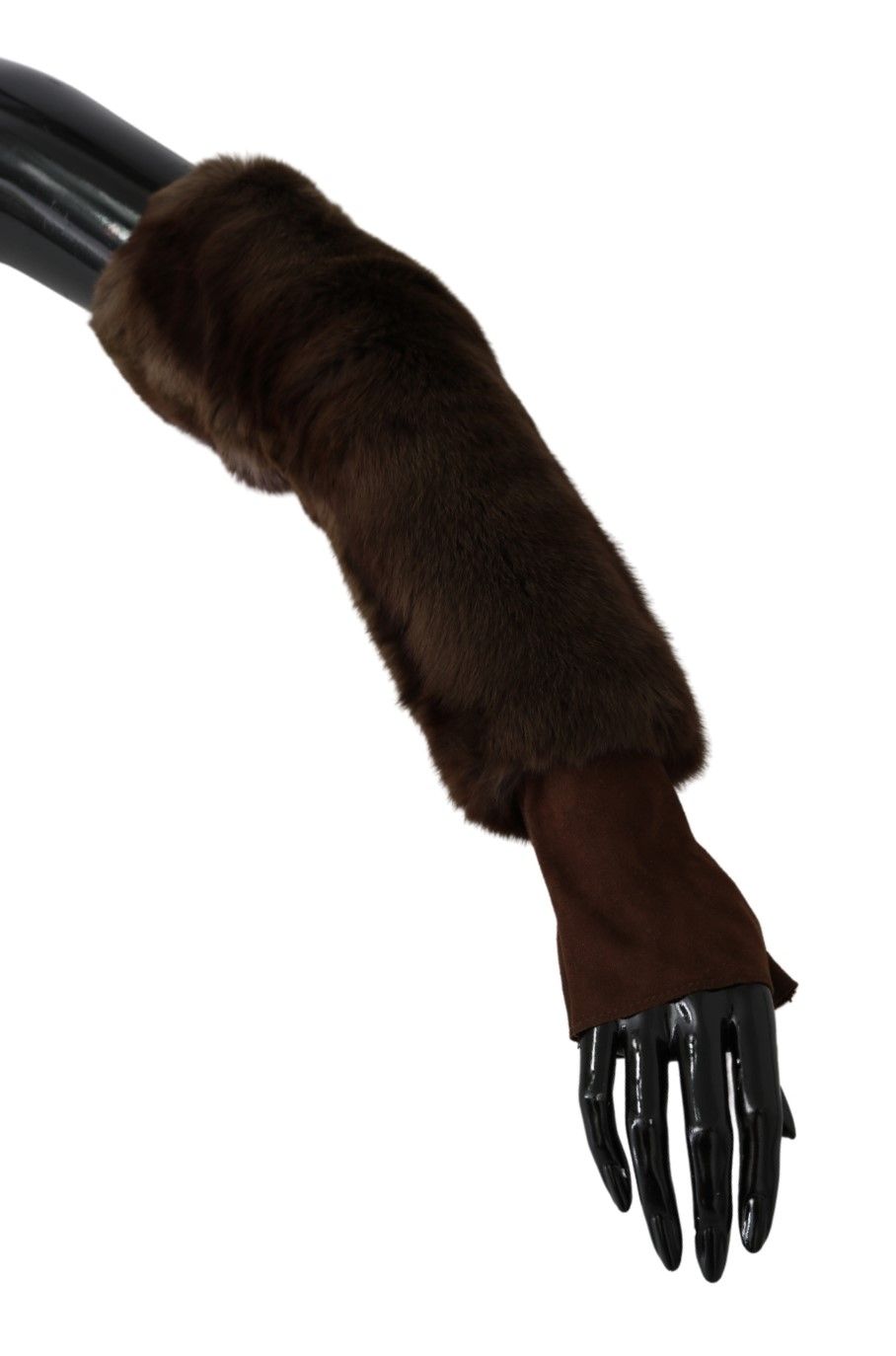 Dolce & Gabbana Elegant Brown Fur & Leather Elbow-Length Women's Gloves