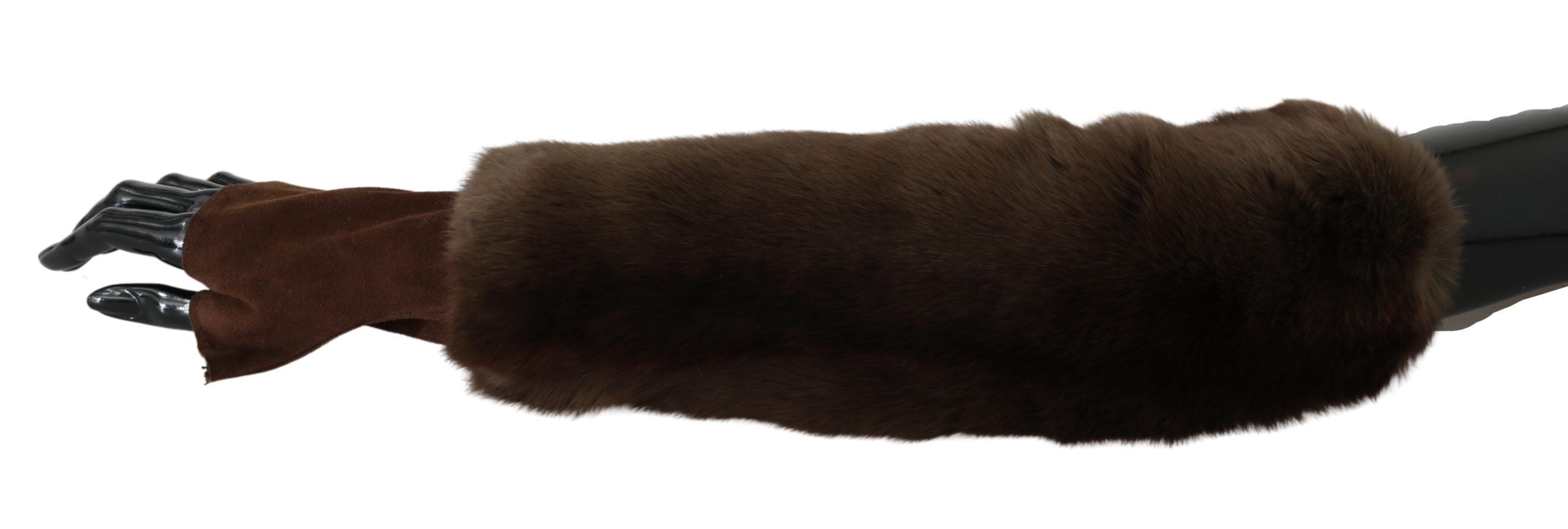 Dolce & Gabbana Elegant Brown Fur & Leather Elbow-Length Women's Gloves