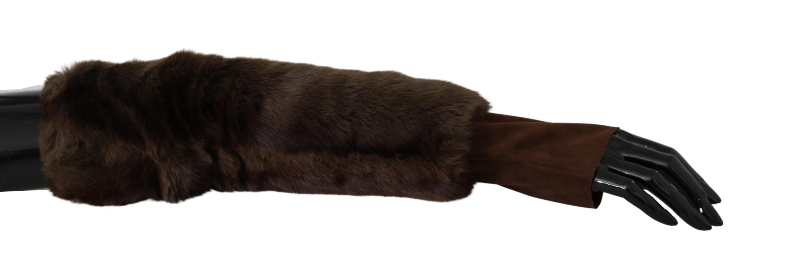 Dolce & Gabbana Elegant Brown Fur & Leather Elbow-Length Women's Gloves