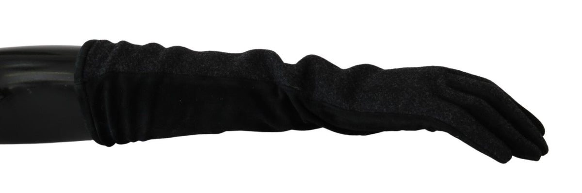 Dolce & Gabbana Black Gray Mid Arm Length Mittens Wool Women's Gloves