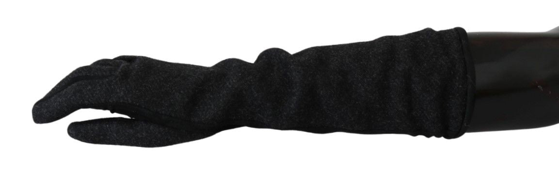 Dolce & Gabbana Black Gray Mid Arm Length Mittens Wool Women's Gloves