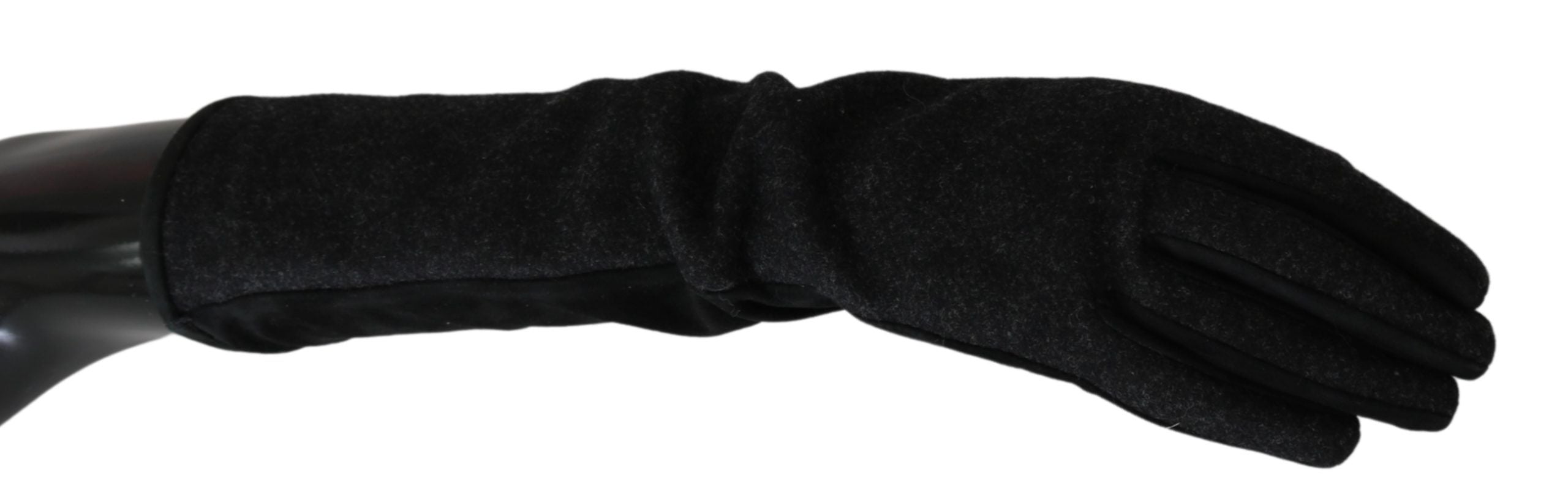 Dolce & Gabbana Black Gray Mid Arm Length Mittens Wool Women's Gloves
