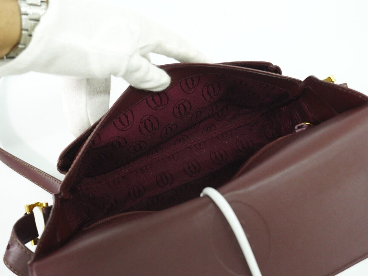 Cartier Must De Cartier Burgundy Leather Shoulder Bag (Pre-Owned)
