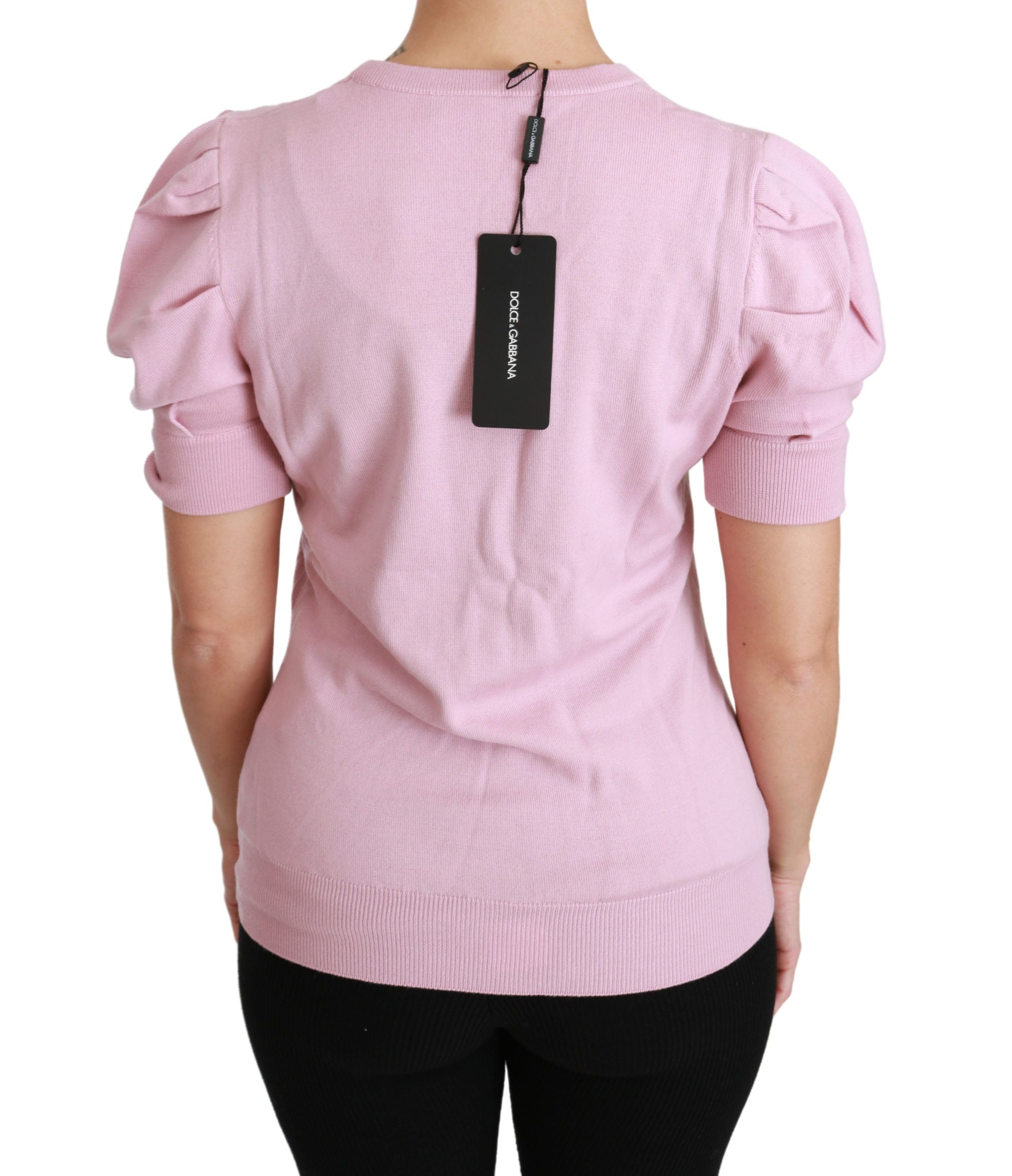 Dolce & Gabbana Pink Floral Embroidered Blouse Wool Women's Top