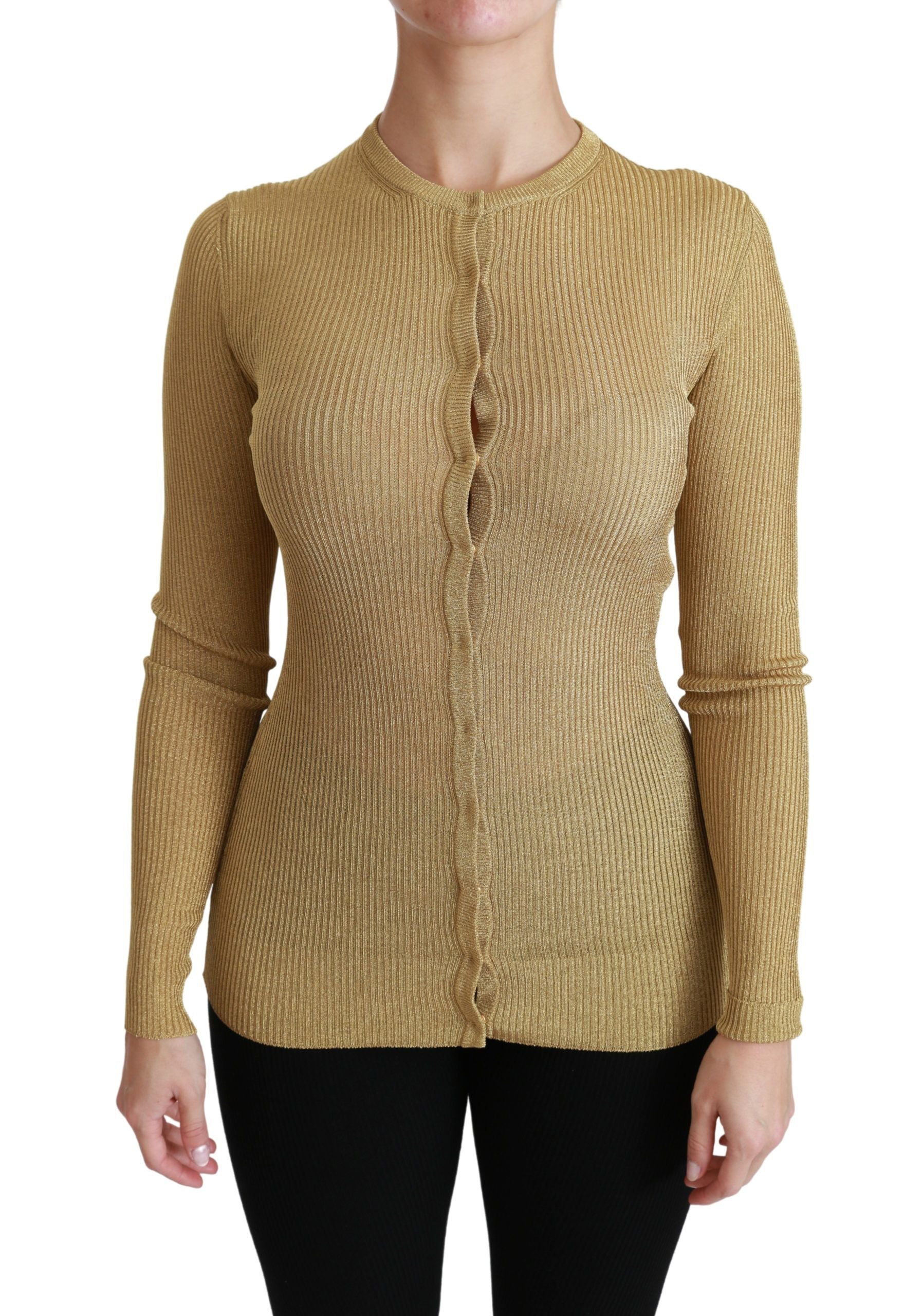 Dolce & Gabbana Gold Long Sleeve Cardigan Viscose Women's Sweater