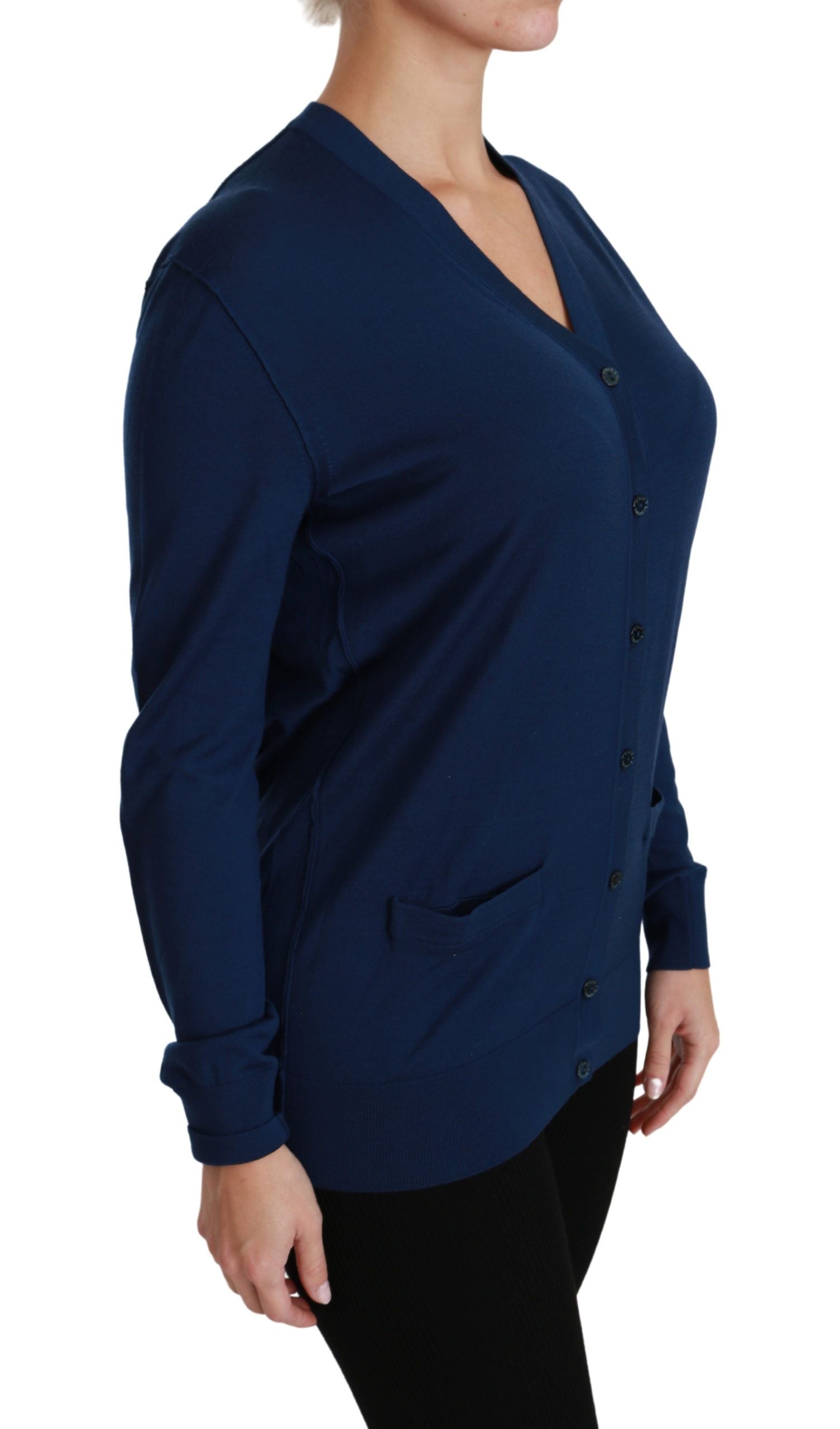 Dolce & Gabbana Blue Button Cardigan Virgin Wool Women's Sweater