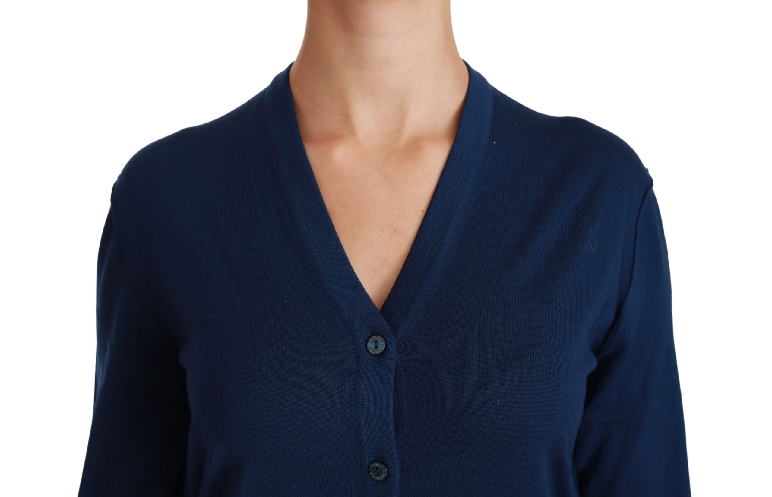 Dolce & Gabbana Blue Button Cardigan Virgin Wool Women's Sweater