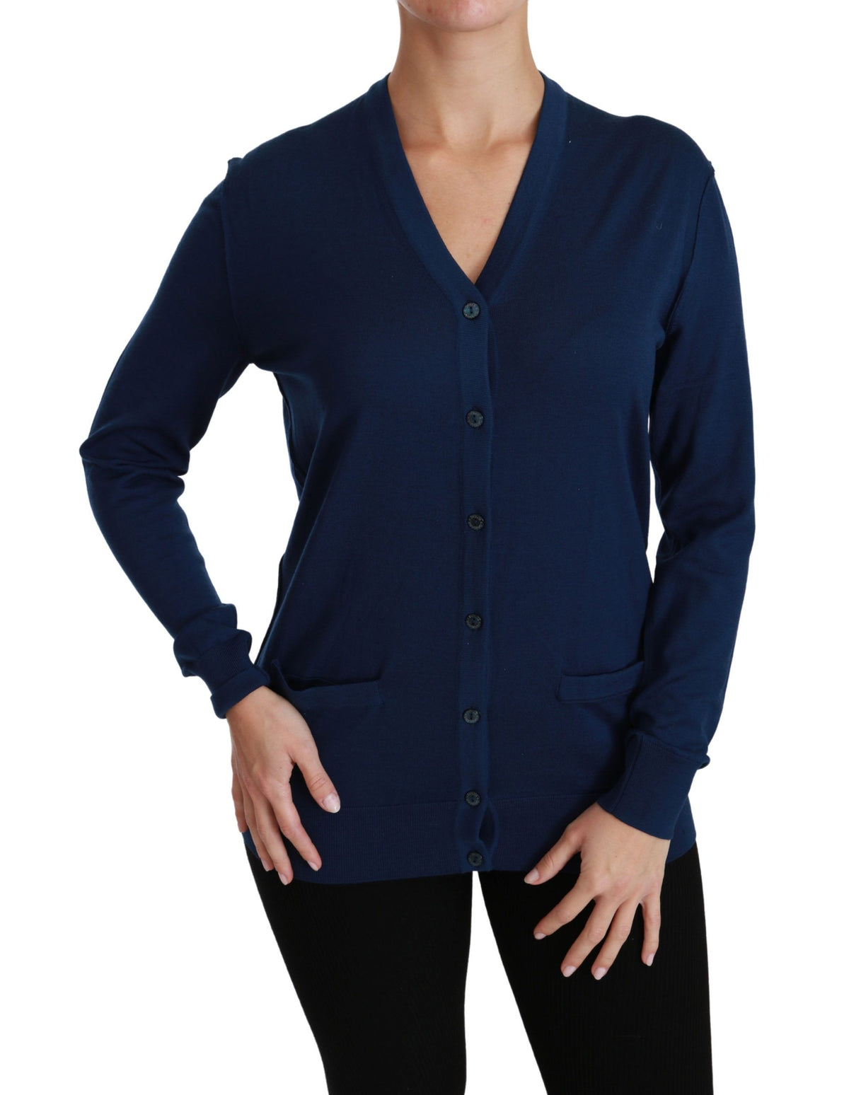Dolce & Gabbana Blue Button Cardigan Virgin Wool Women's Sweater