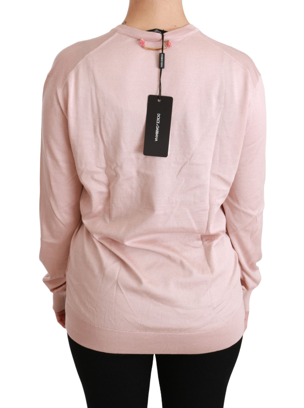 Dolce & Gabbana Pink Floral Embellished Pullover Silk Women's Sweater