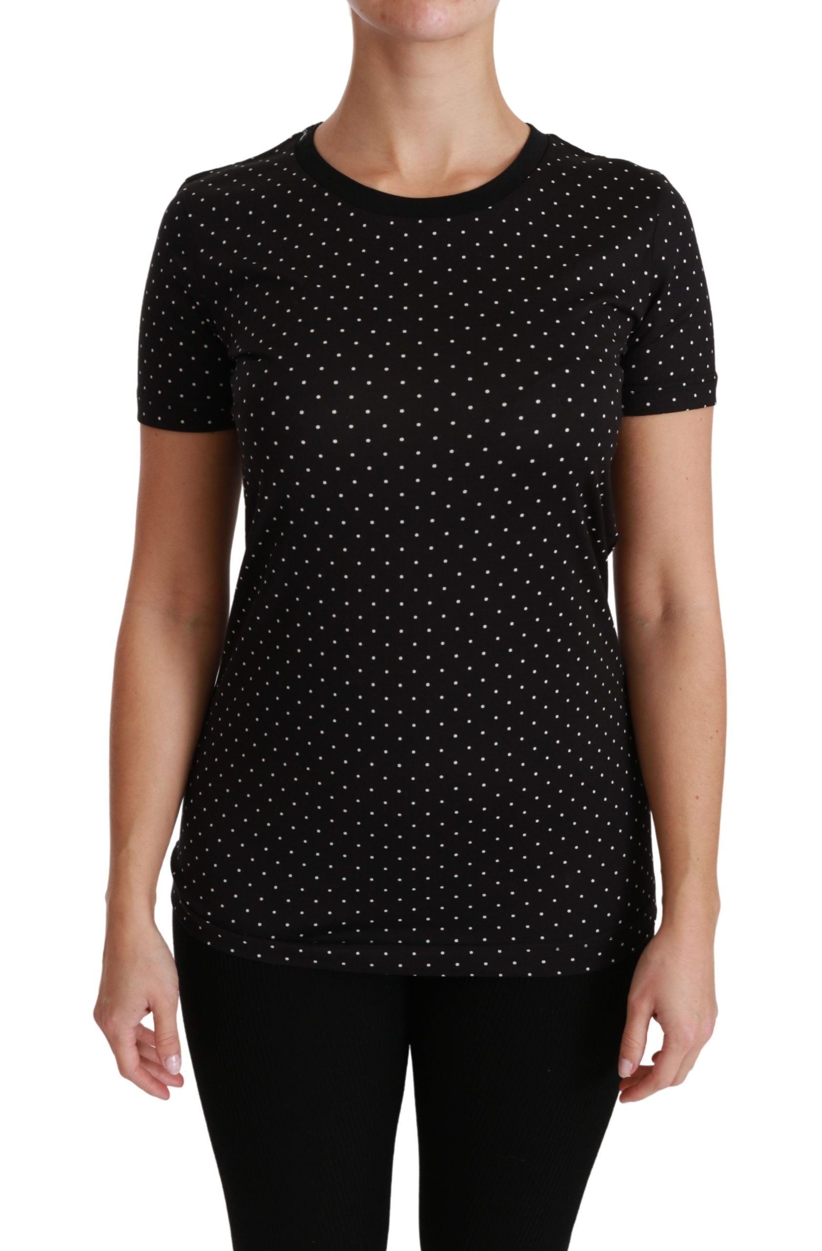 Dolce & Gabbana Chic Black Dotted Crewneck Cotton Women's Tee