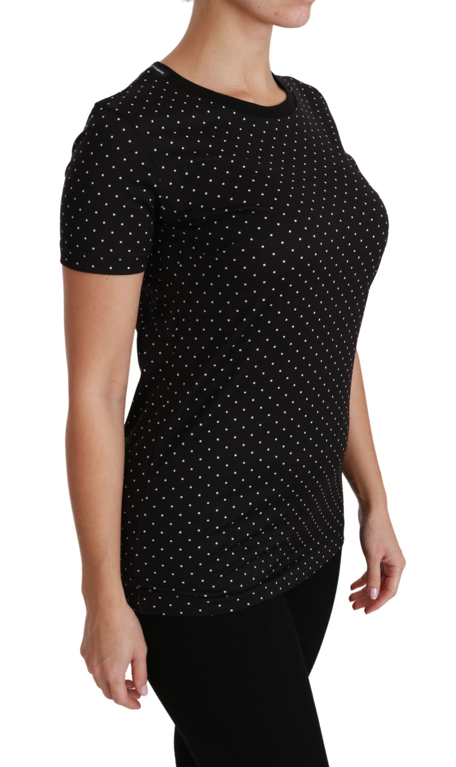 Dolce & Gabbana Chic Black Dotted Crewneck Cotton Women's Tee