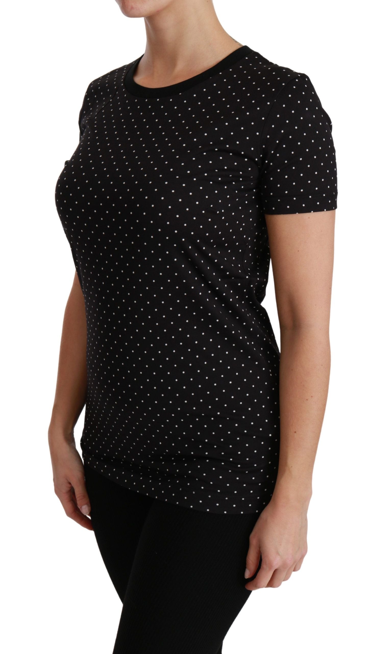 Dolce & Gabbana Chic Black Dotted Crewneck Cotton Women's Tee