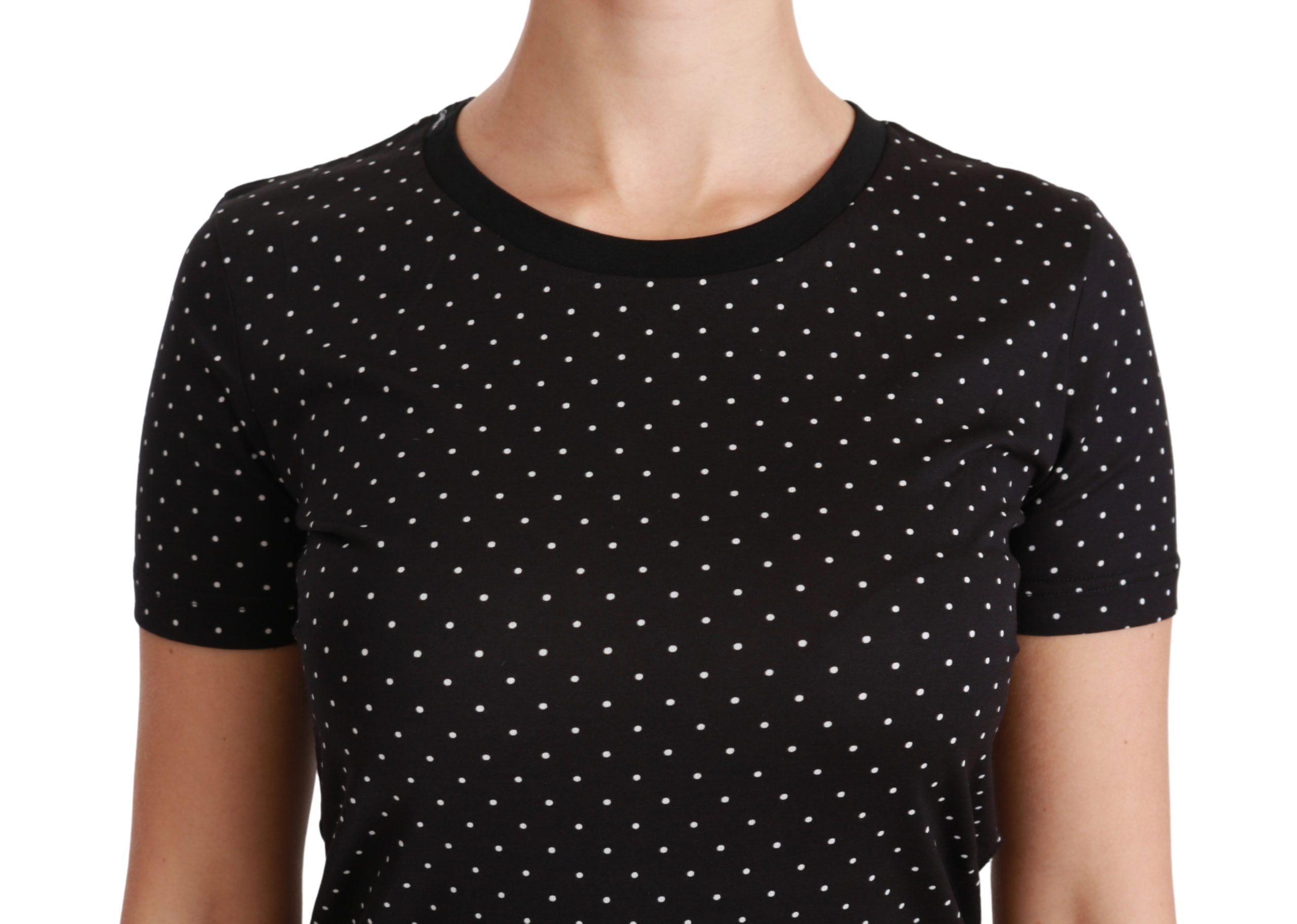 Dolce & Gabbana Black Dotted Crewneck Cotton Top Women's T-shirt